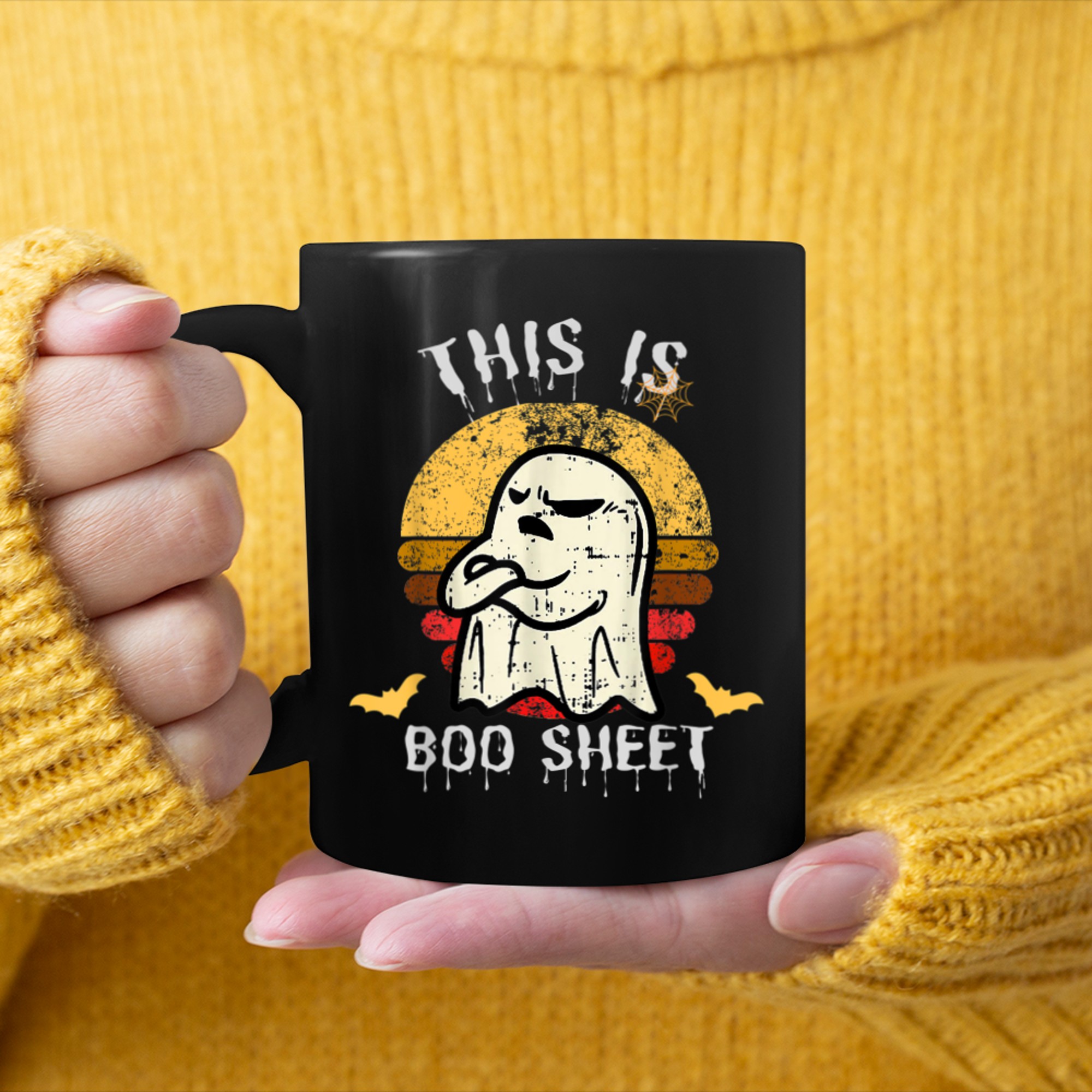 This Is Boo Sheet Ghost Halloween Funny Retro Women Men mug black