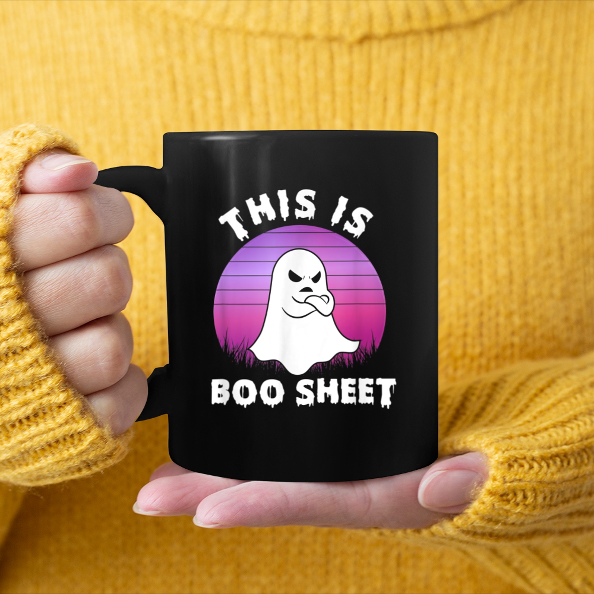 THIS IS BOO SHEET Ghost Halloween Retro Costume Men Women (1) mug black