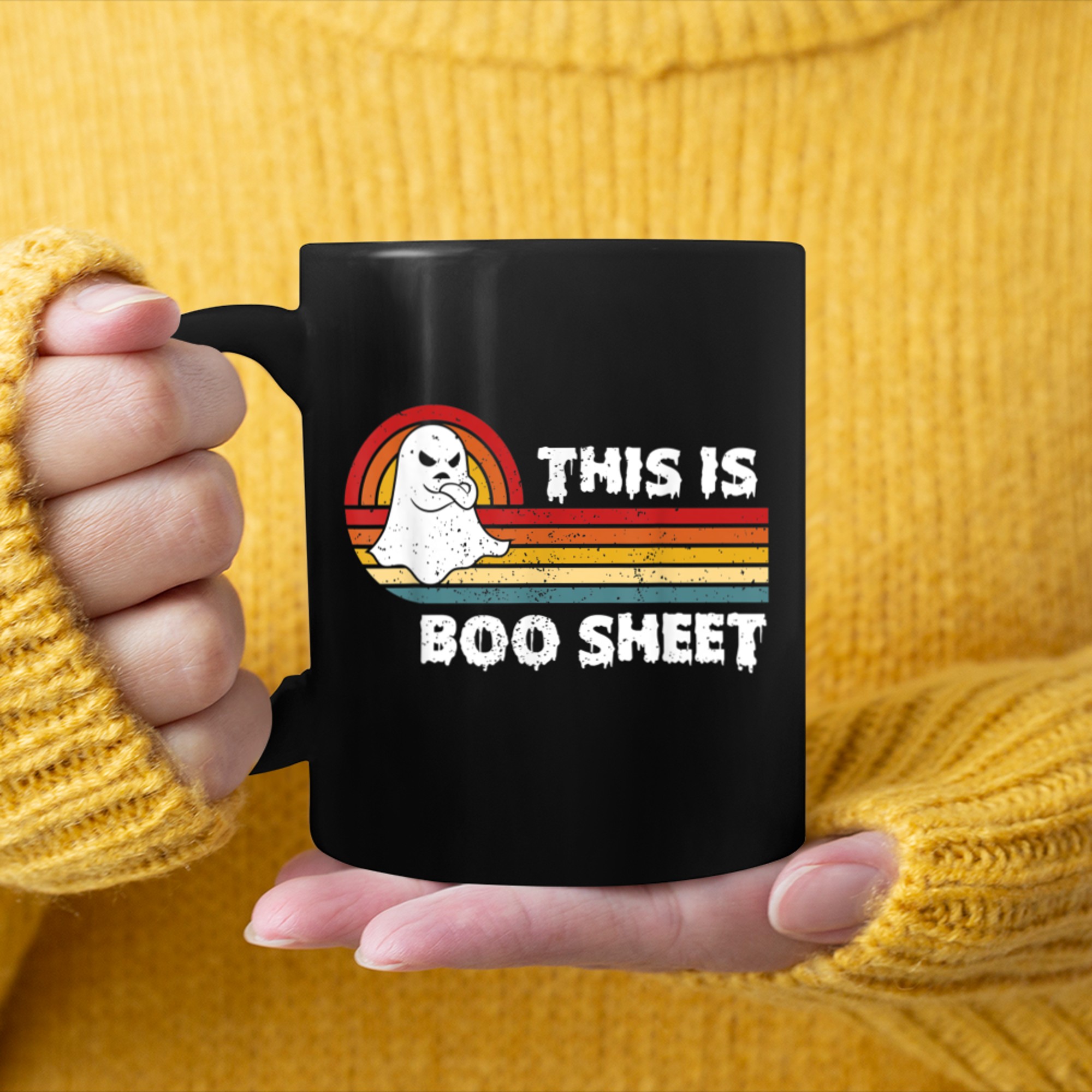 THIS IS BOO SHEET Ghost Halloween Retro Costume Men Women mug black