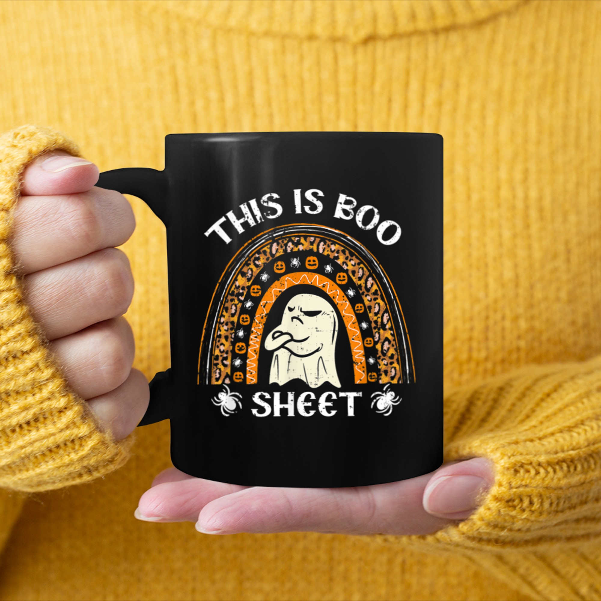 This Is Boo Sheet Ghost Rainbow Halloween Funny Humorous Boo mug black