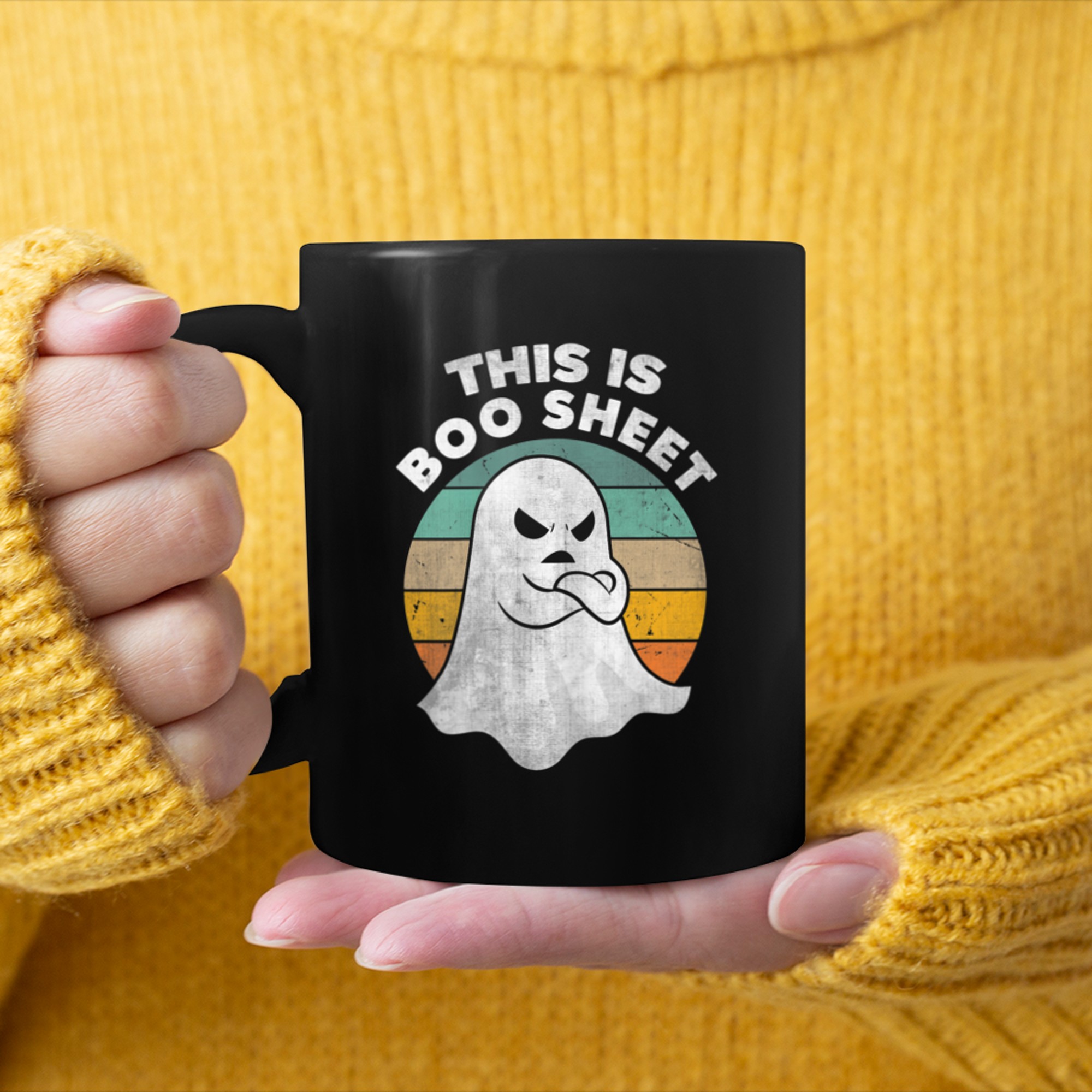 This Is Boo Sheet Ghost Retro Halloween Costume (13) mug black