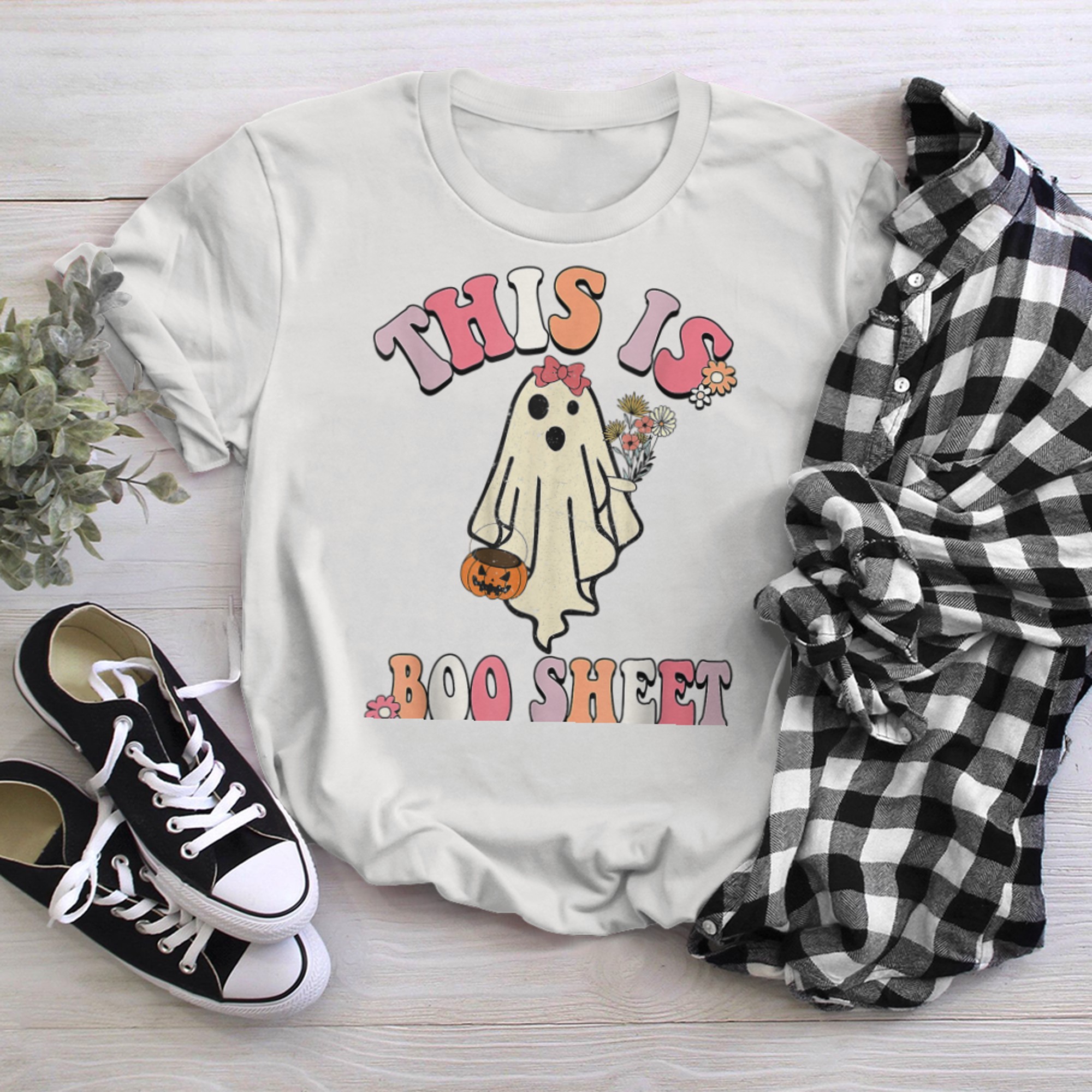 This Is Boo Sheet Ghost Retro Halloween Costume (2) t-shirt White