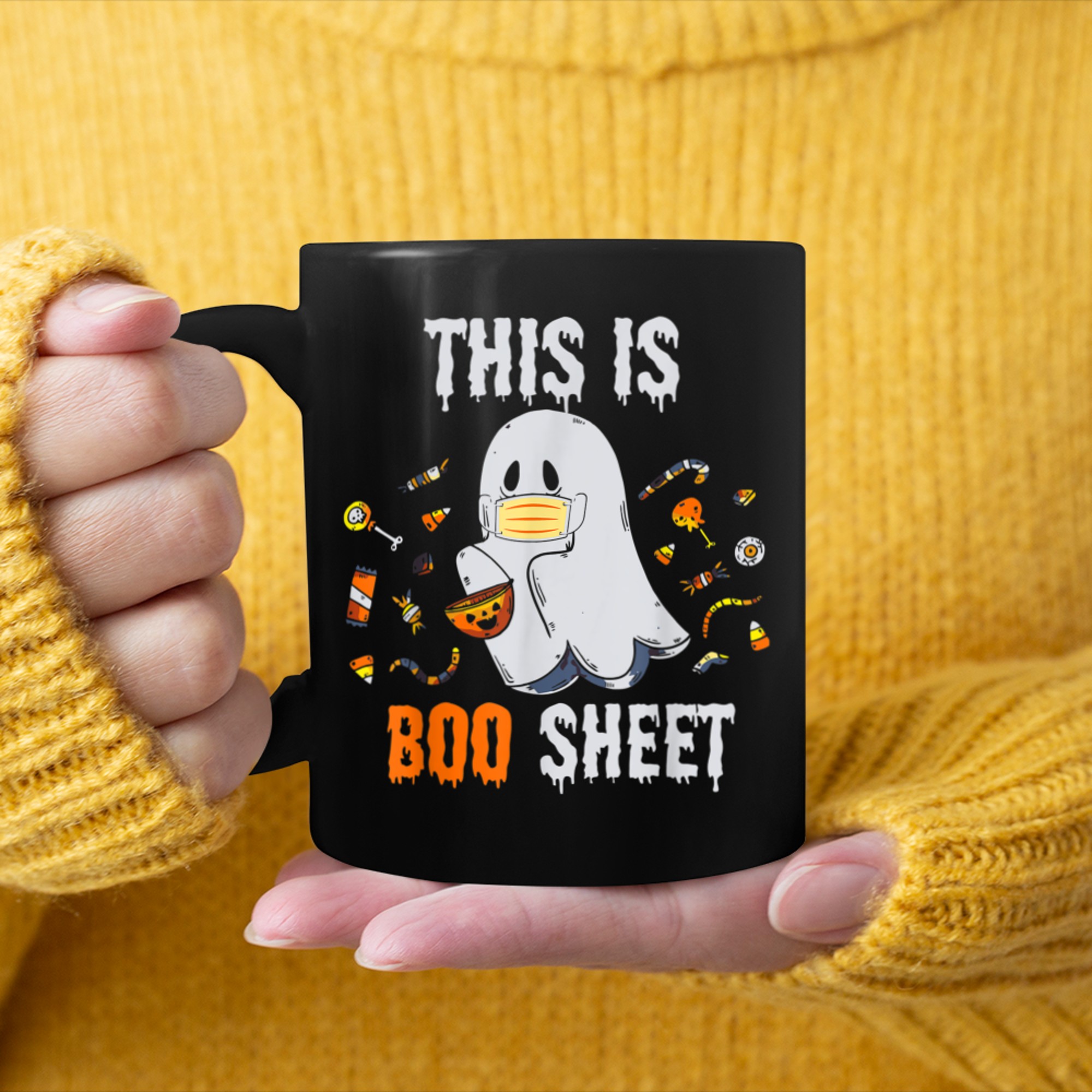 This Is Boo Sheet Ghost Retro Halloween Costume (24) mug black