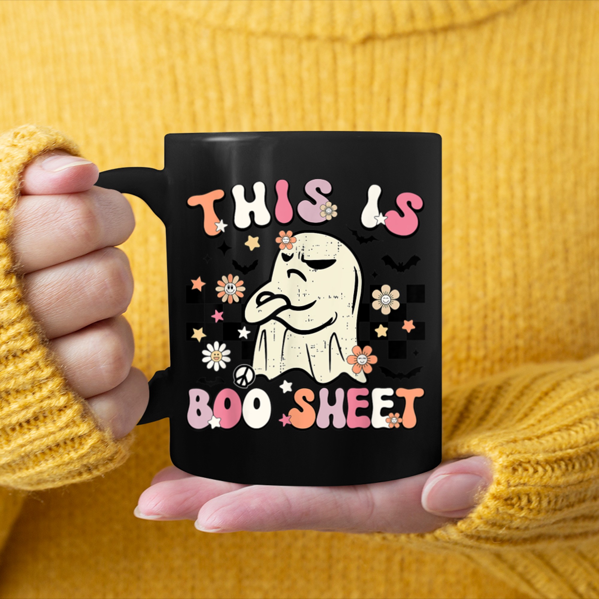 This Is Boo Sheet Ghost Retro Halloween Costume (27) mug black