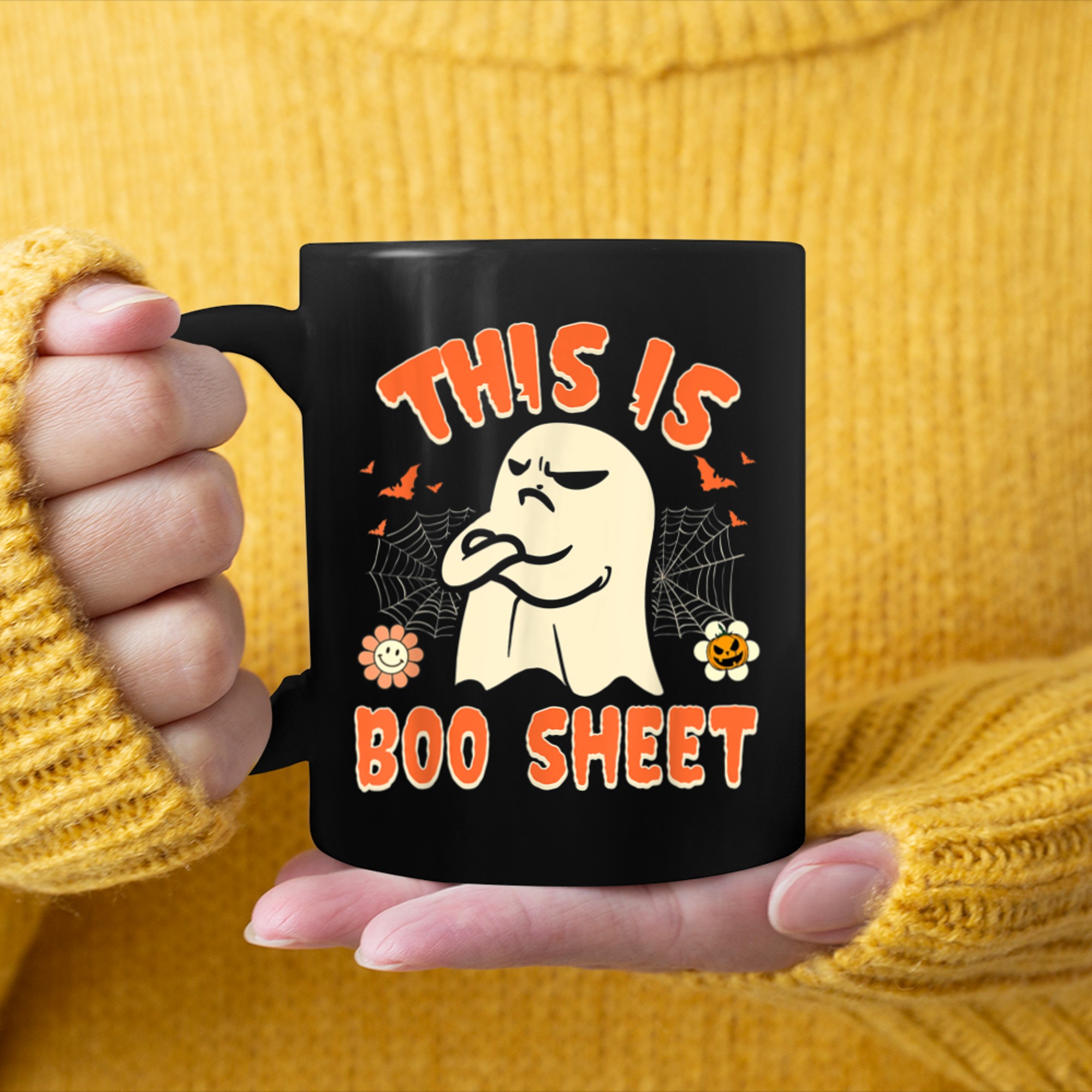 This Is Boo Sheet Ghost Retro Halloween Costume (29) mug black