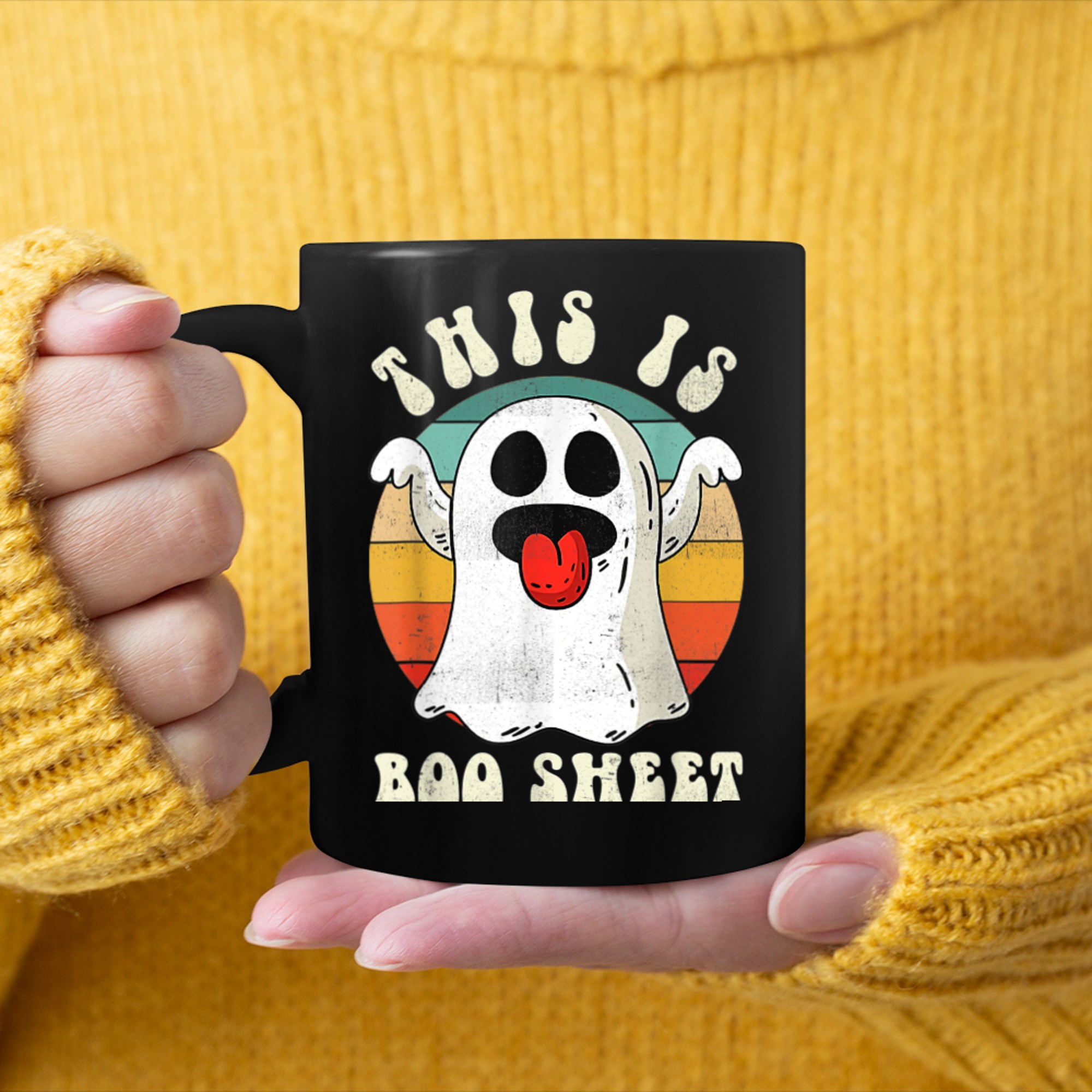 This Is Boo Sheet Ghost Retro Halloween Costume (3) mug black