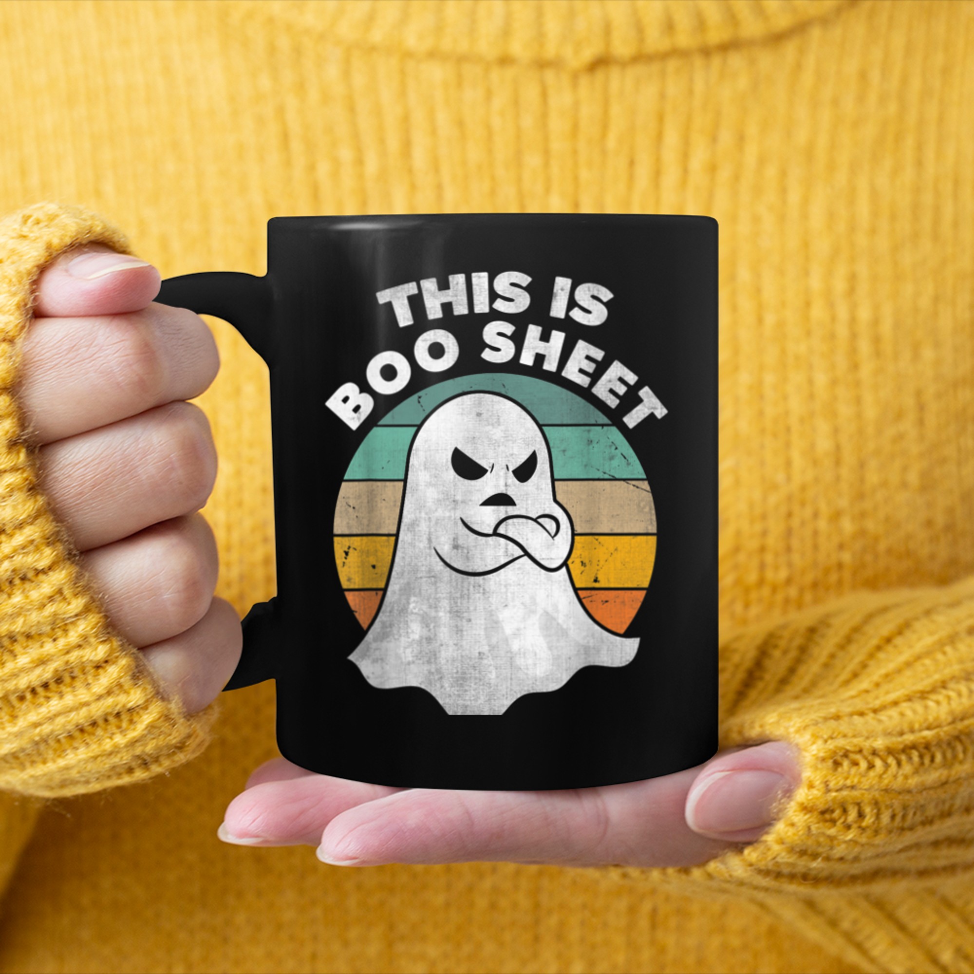 This Is Boo Sheet Ghost Retro Halloween Costume (40) mug black