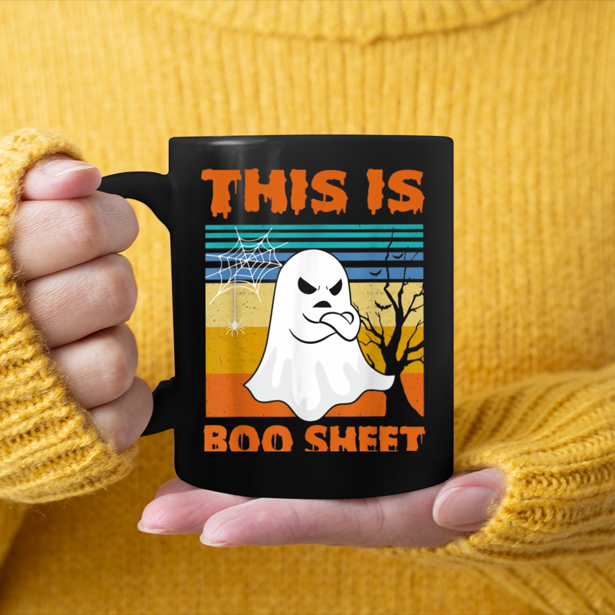 This Is Boo Sheet Ghost Retro Halloween Costume (7) mug black