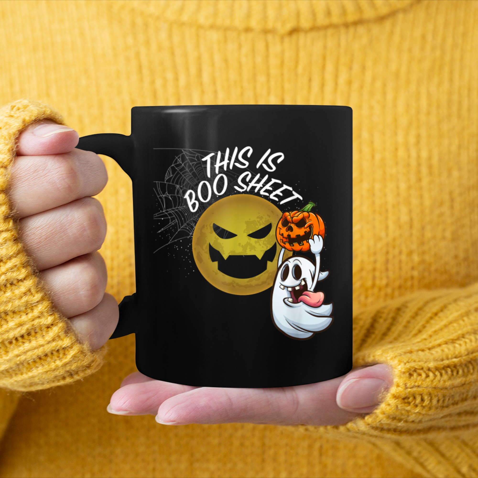 This Is Boo Sheet Ghost Retro Halloween Costume (8) mug black