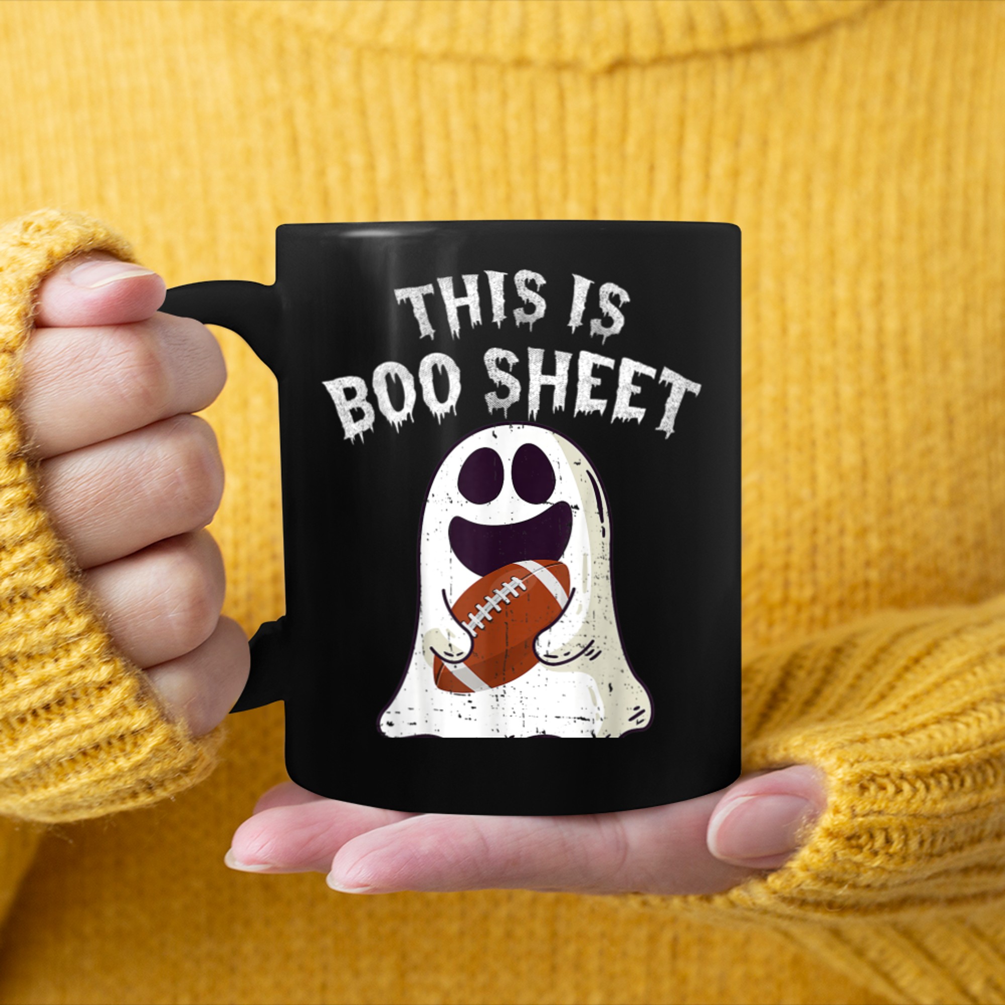 This Is Boo Sheet Ghost Retro Halloween Costume Football (1) mug black