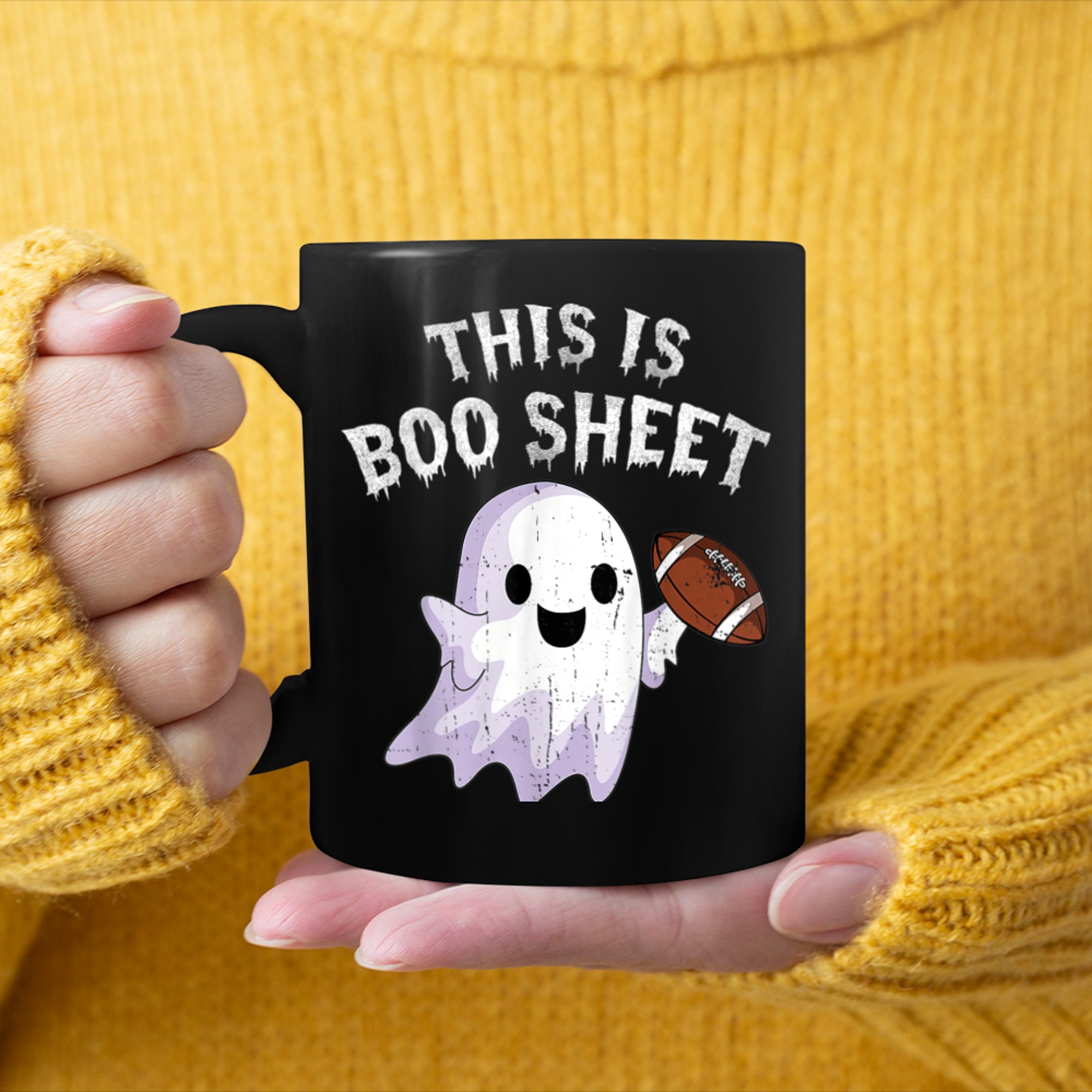 This Is Boo Sheet Ghost Retro Halloween Costume Football (3) mug black