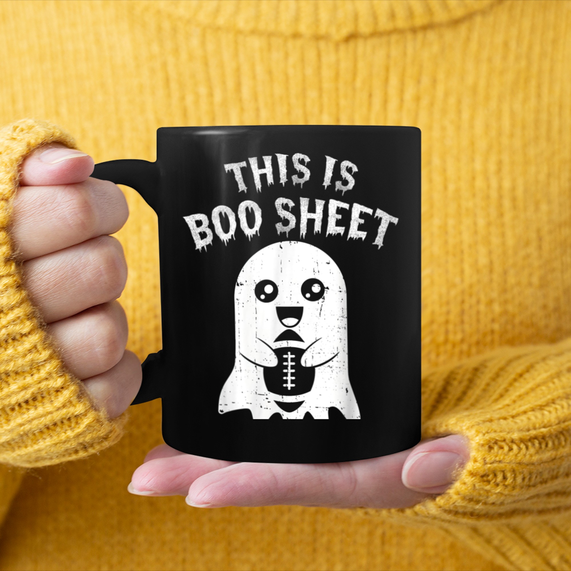 This Is Boo Sheet Ghost Retro Halloween Costume Football mug black