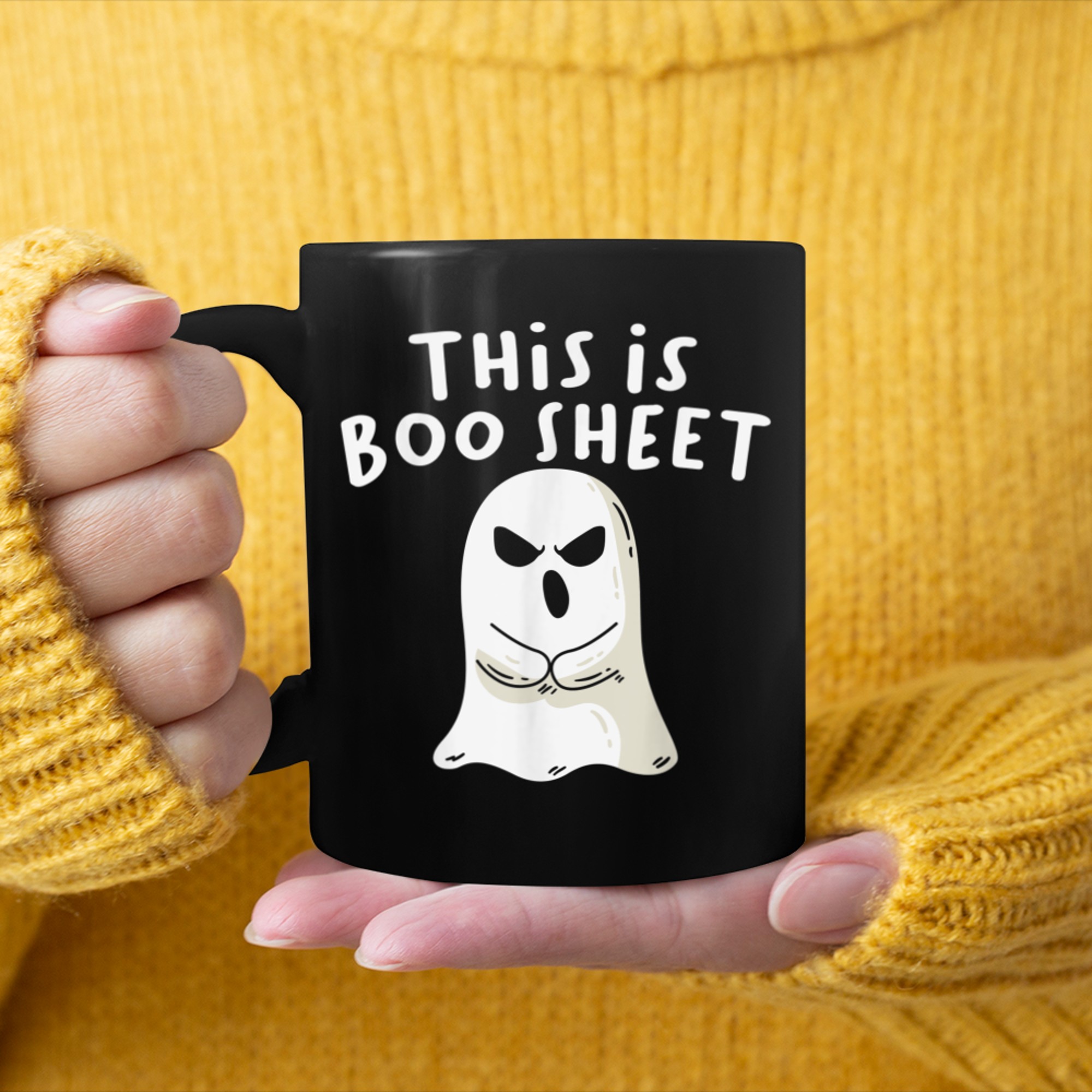 THIS IS BOO SHEET Ghost Retro Halloween Costume Men Women (13) mug black