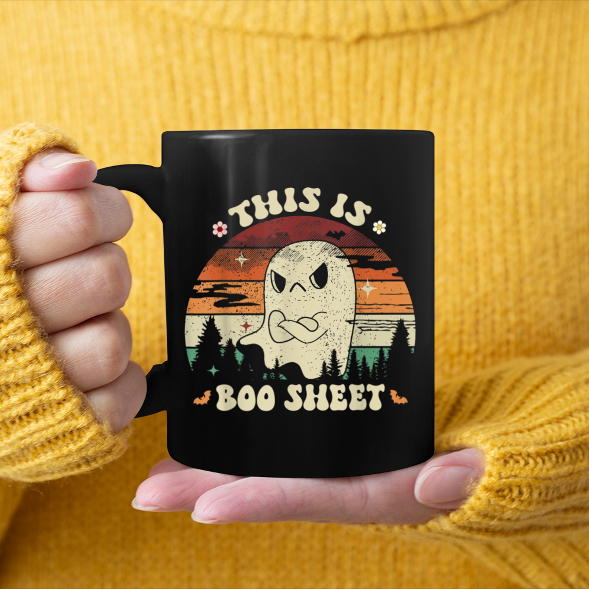 This Is Boo Sheet Ghost Retro Halloween Costume Men Women (14) mug black