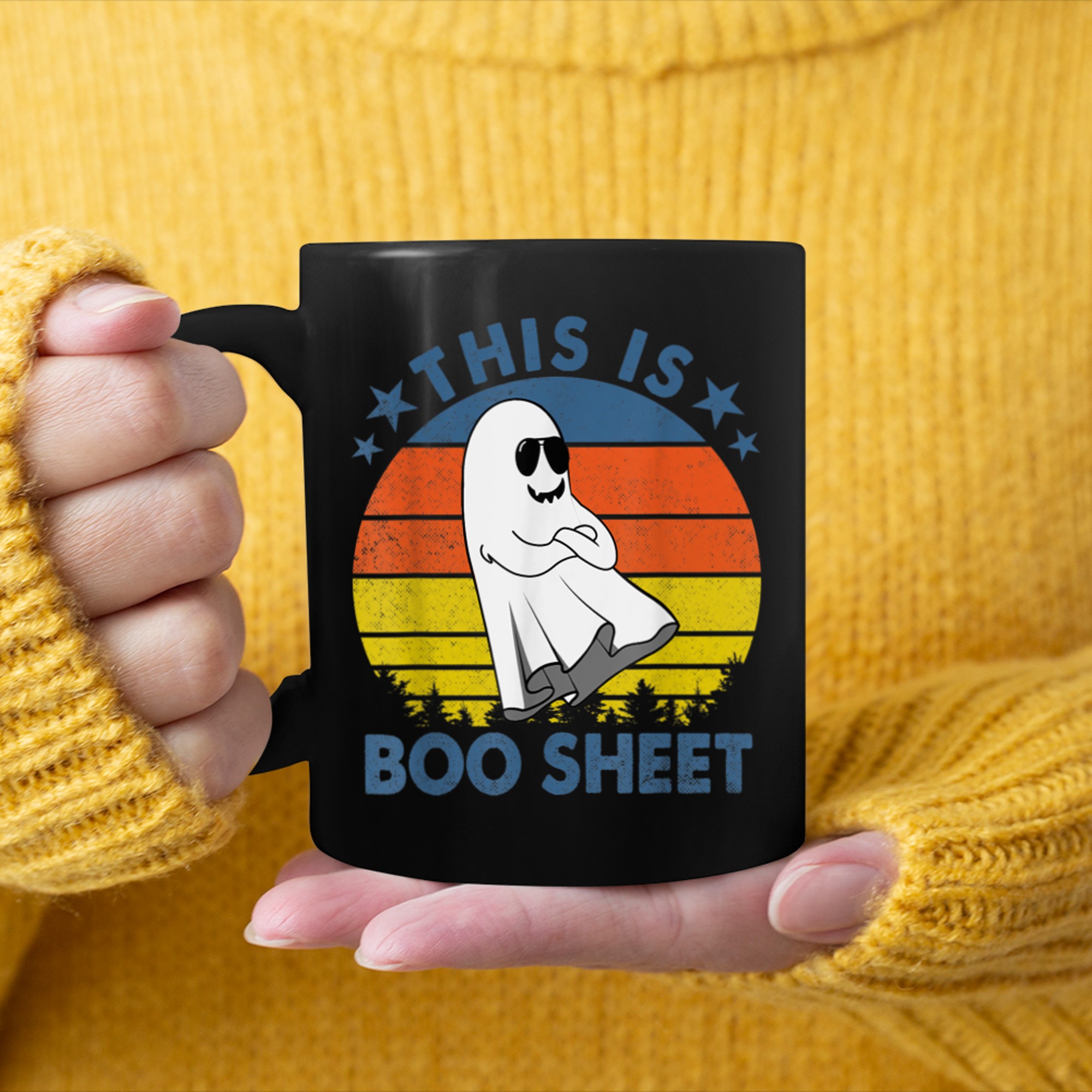 This Is Boo Sheet Ghost Retro Halloween Costume Men Women (22) mug black