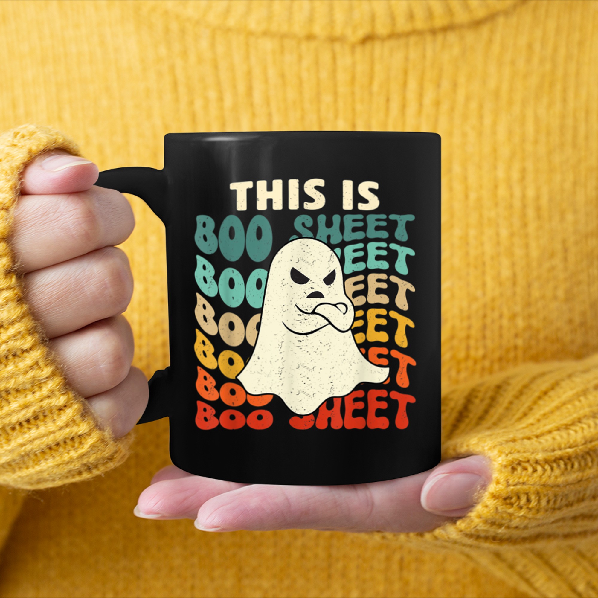 This Is Boo Sheet Ghost Retro Halloween Costume Men Women (25) mug black