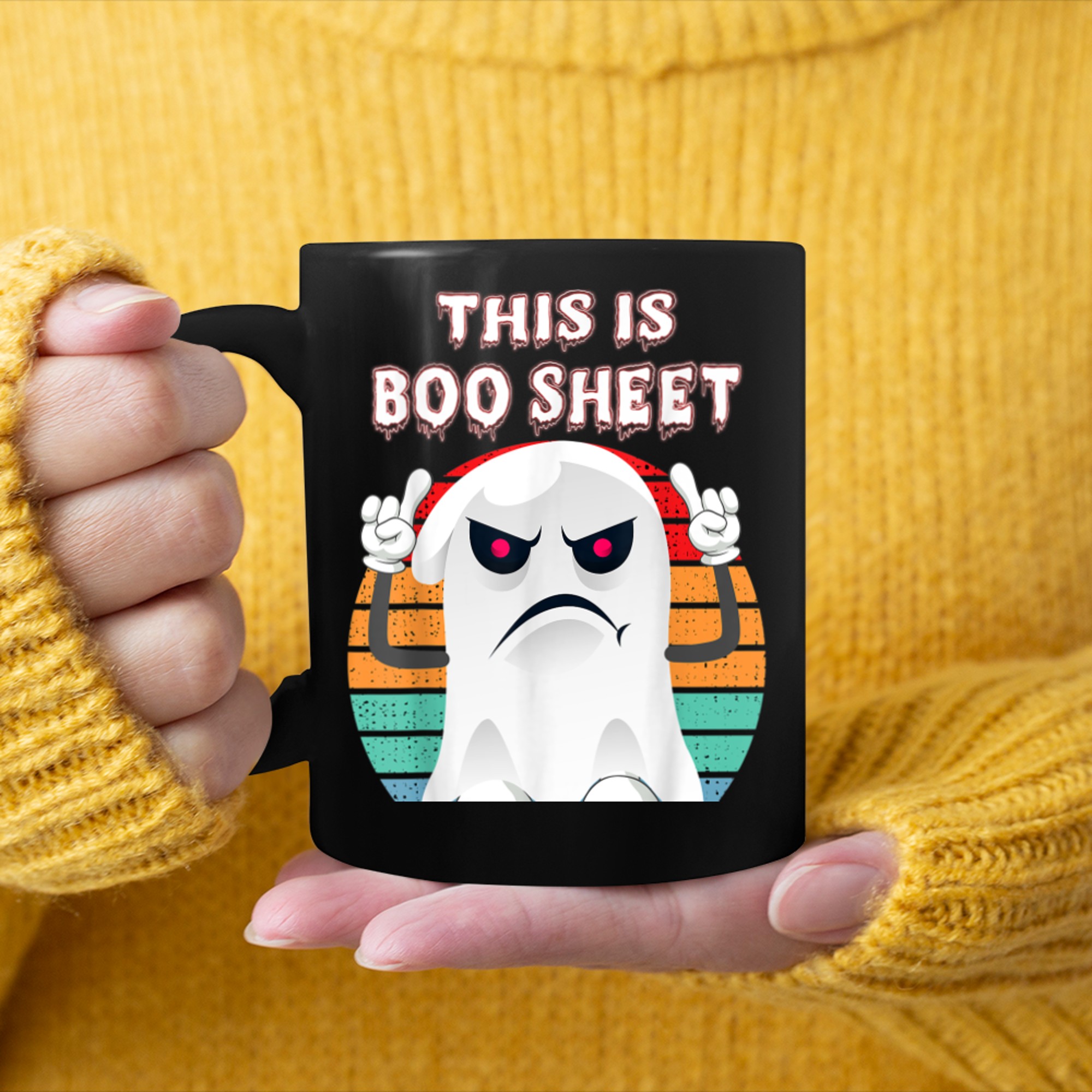 This Is Boo Sheet Ghost Retro Halloween Costume Men Women (30) mug black