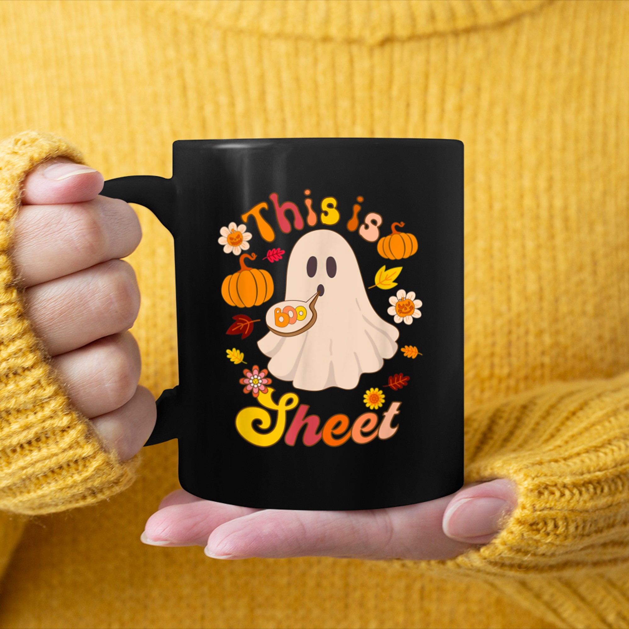 This Is Boo Sheet Ghost Retro Halloween Costume Men Women (32) mug black