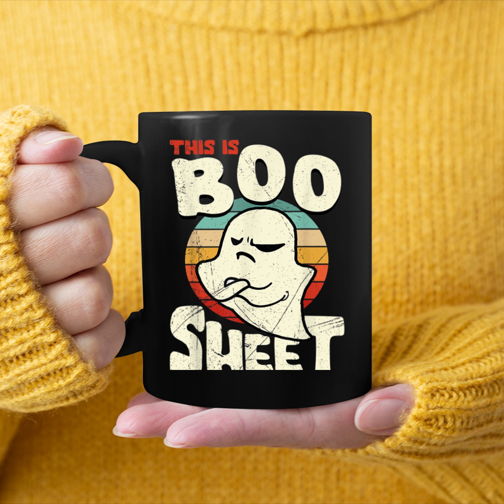 This Is Boo Sheet Ghost Retro Halloween Costume Men Women (35) mug black