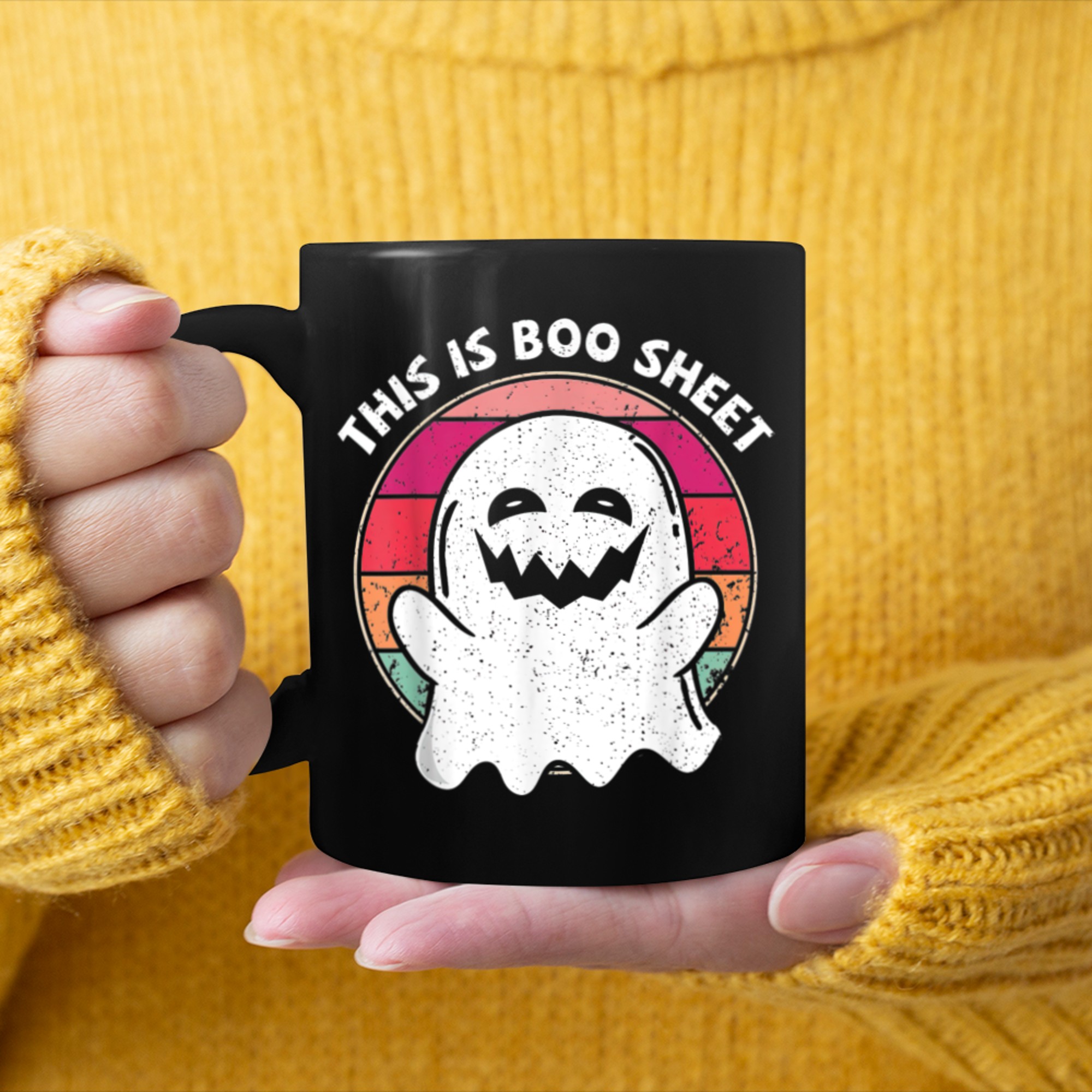 This Is Boo Sheet Ghost Retro Halloween Costume Men Women (38) mug black