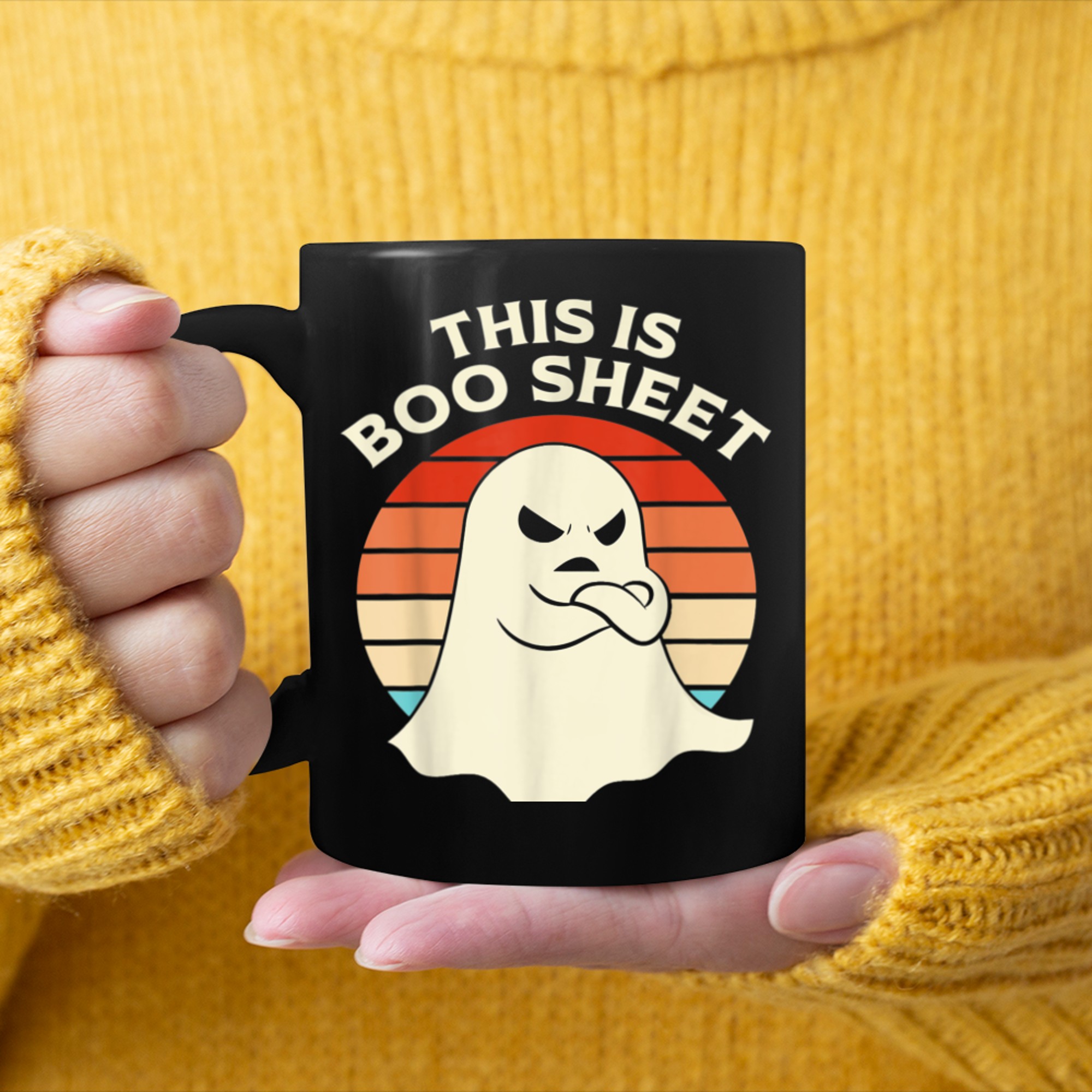 THIS IS BOO SHEET Ghost Retro Halloween Costume Men Women (41) mug black