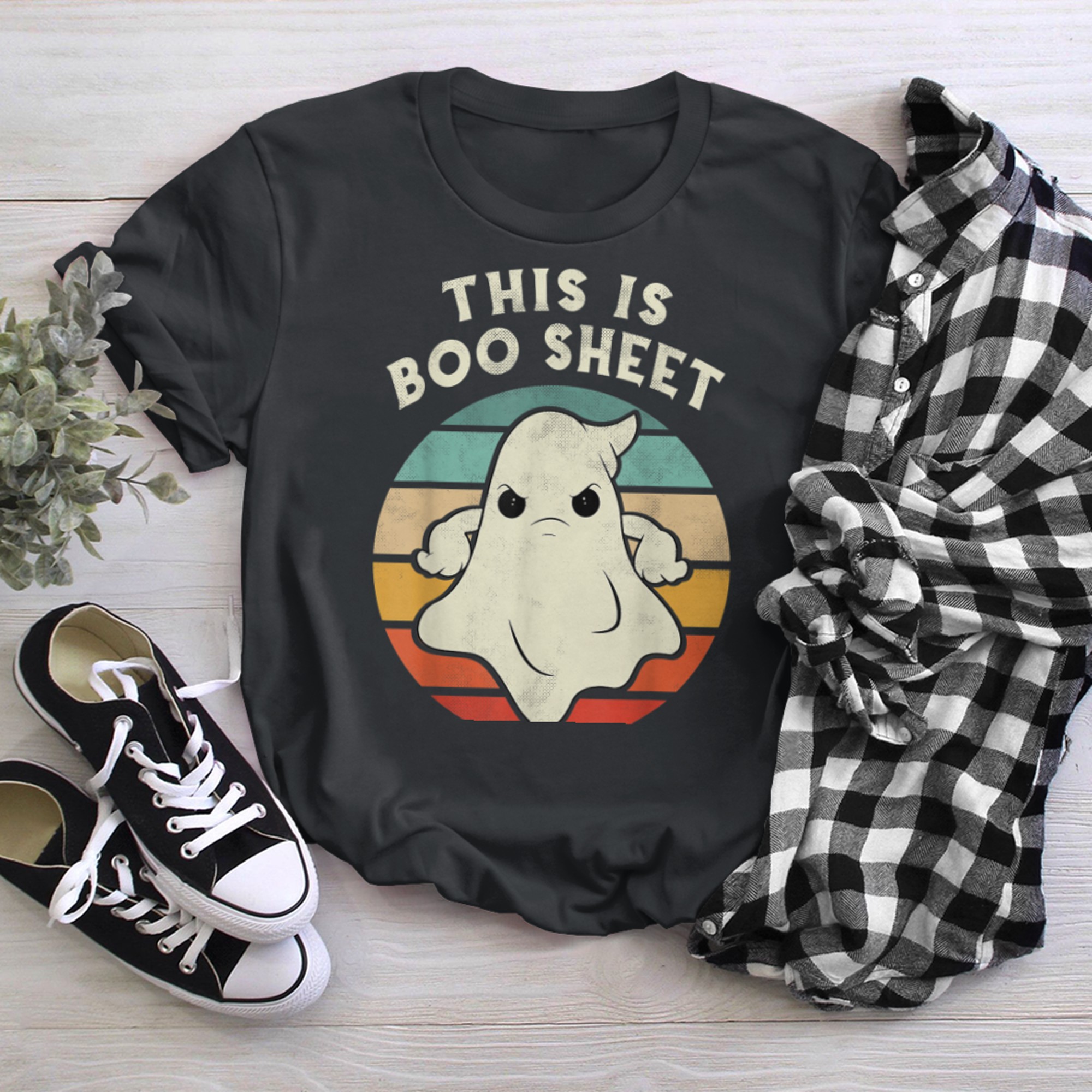 This Is Boo Sheet Ghost Retro Halloween Costume Men Women (43) t-shirt black