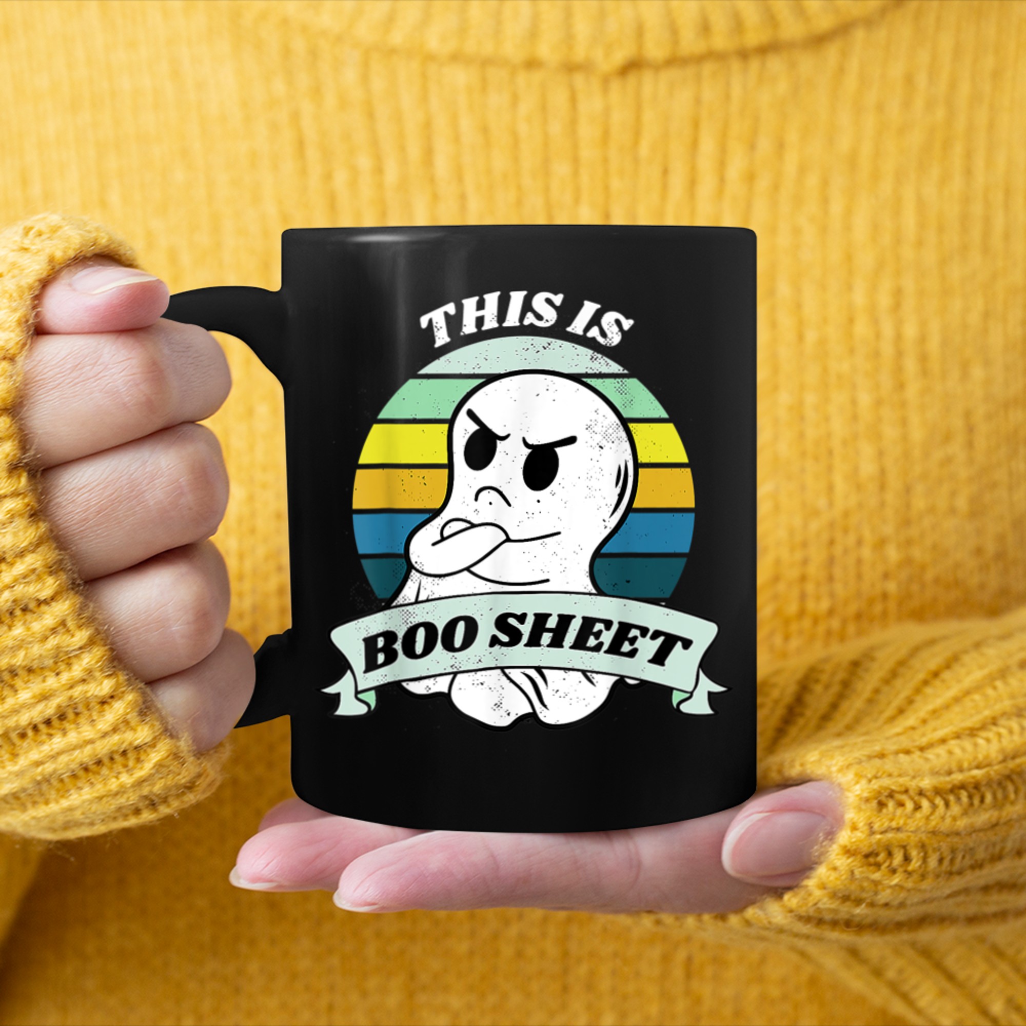 This Is Boo Sheet Ghost Retro Halloween Costume Men Women (6) mug black