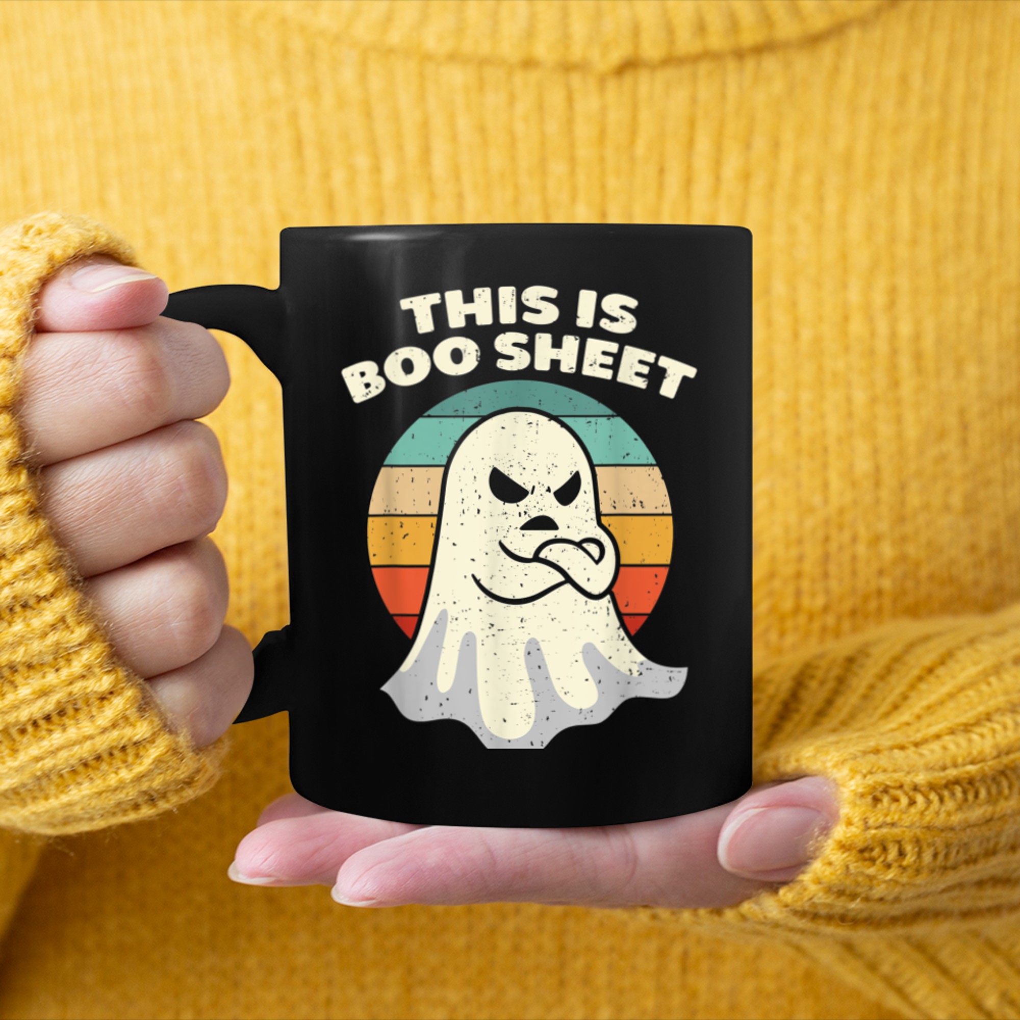 This Is Boo Sheet Ghost Retro Halloween Costume Men Women (7) mug black