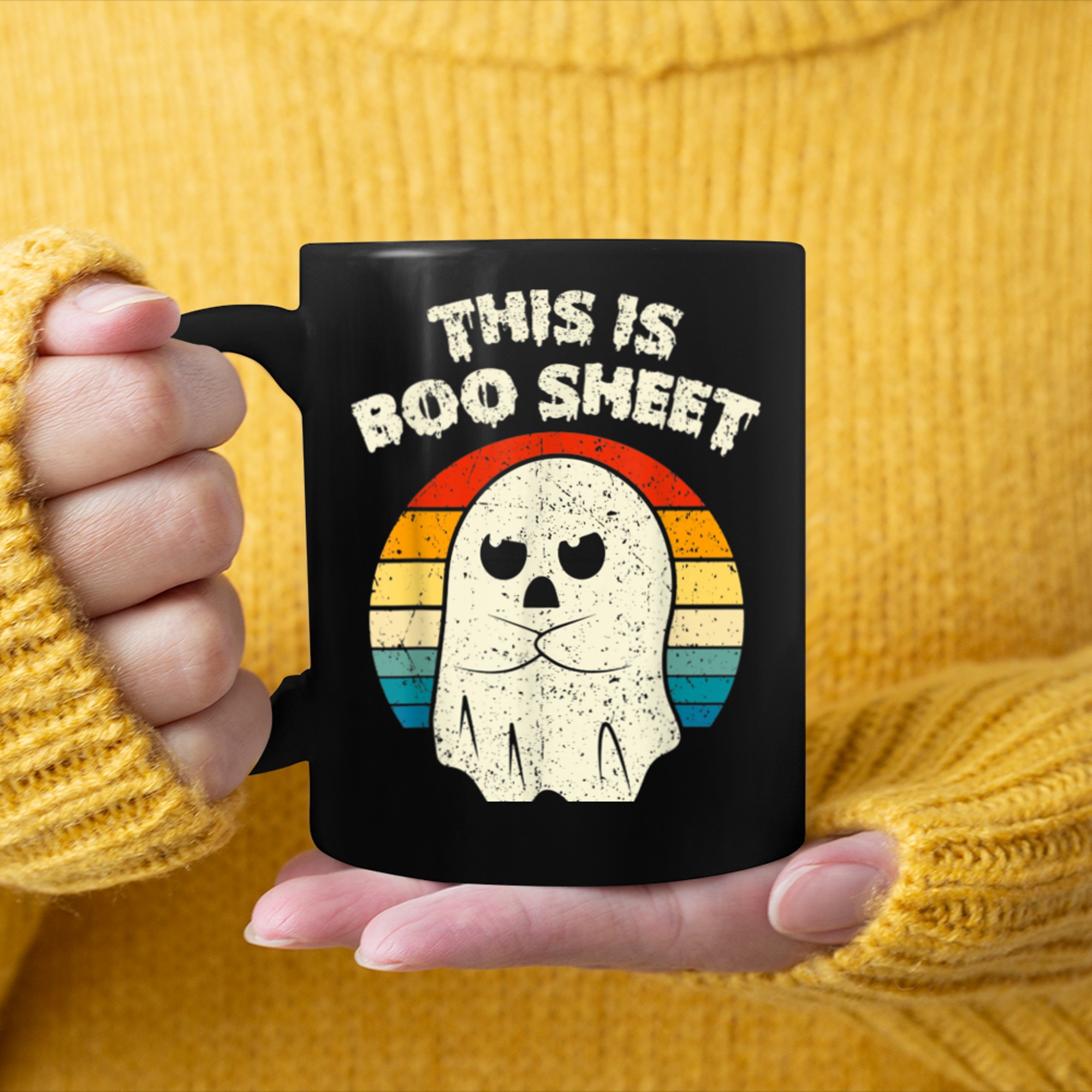 This Is Boo Sheet Ghost Retro Halloween Men Women mug black