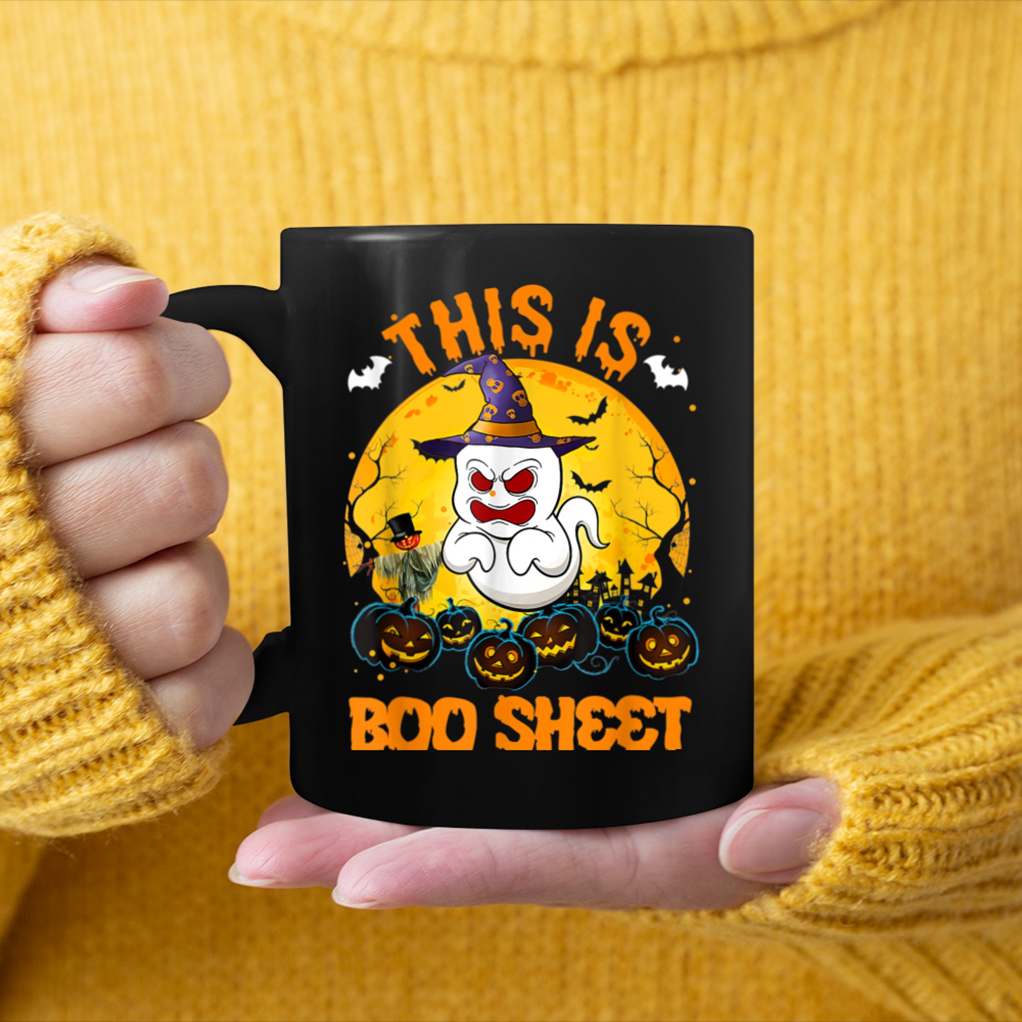 This Is Boo Sheet Ghost Retro Halloween Tees Men Women mug black