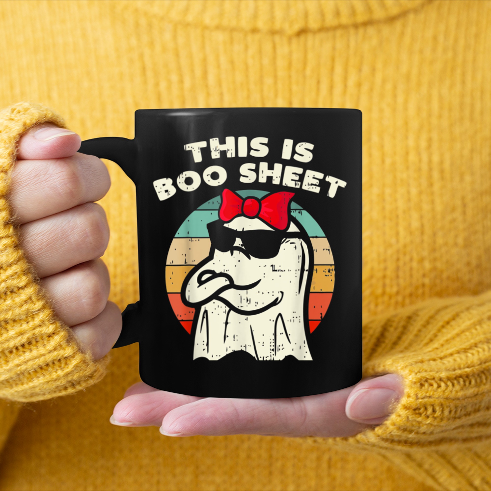 This Is Boo Sheet Ghost Retro Halloween Women Kids Girls mug black