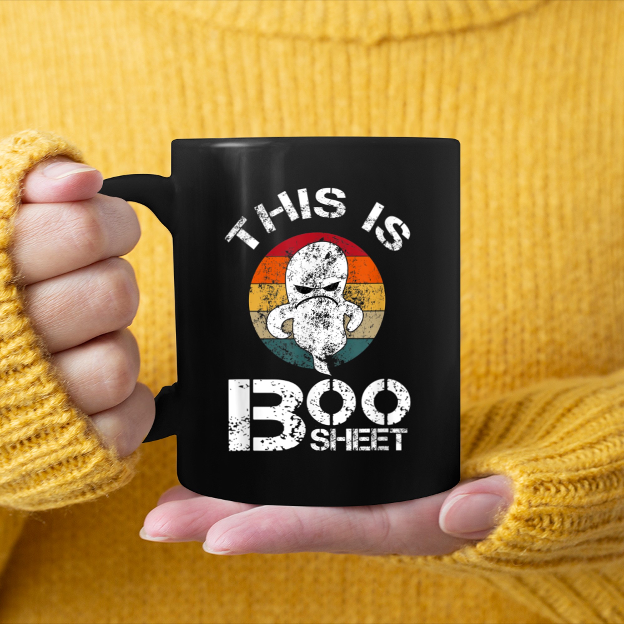 This Is Boo Sheet Ghost Retro Vintage Halloween Costume (2) mug black