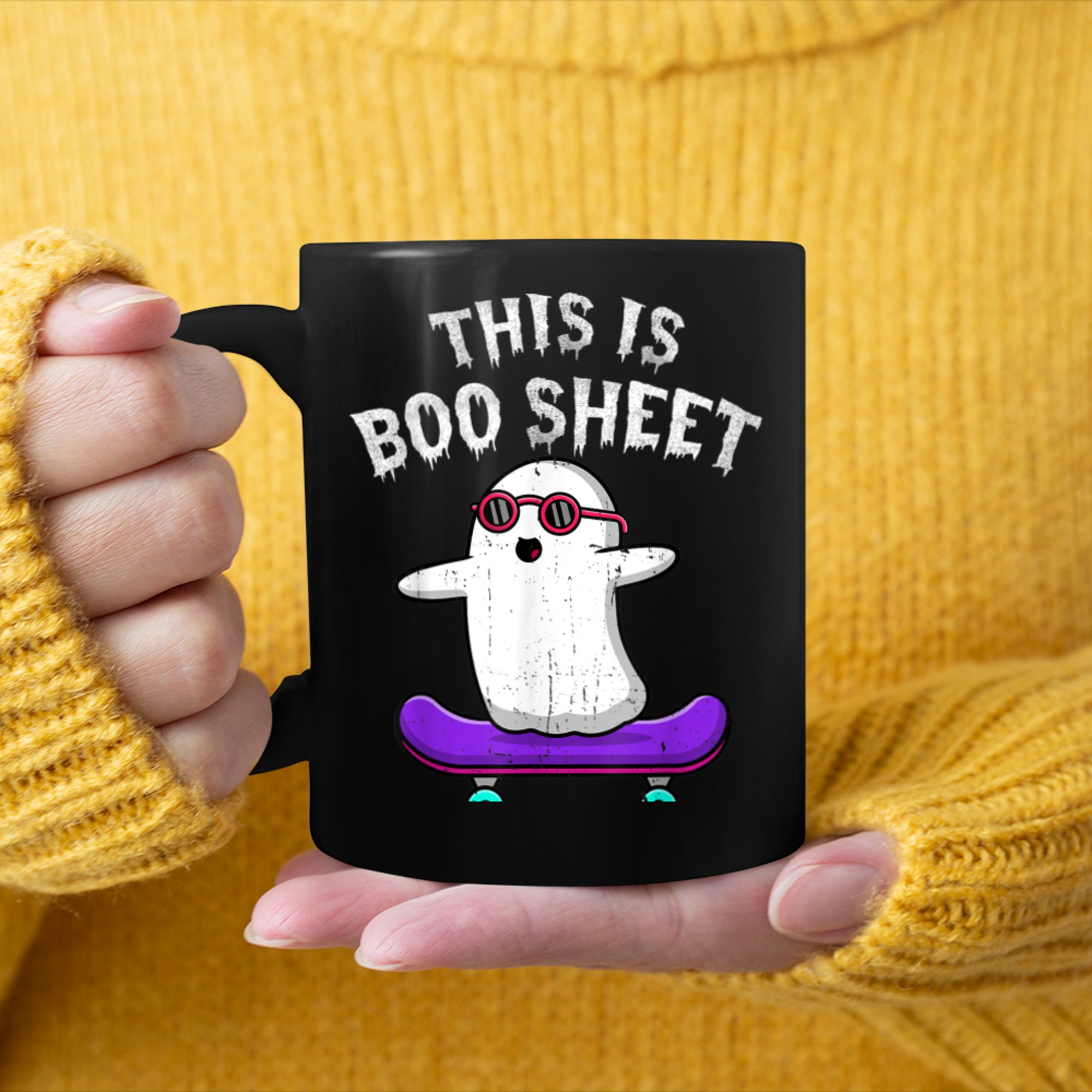 This Is Boo Sheet Ghost Skateboard Halloween Men Women mug black