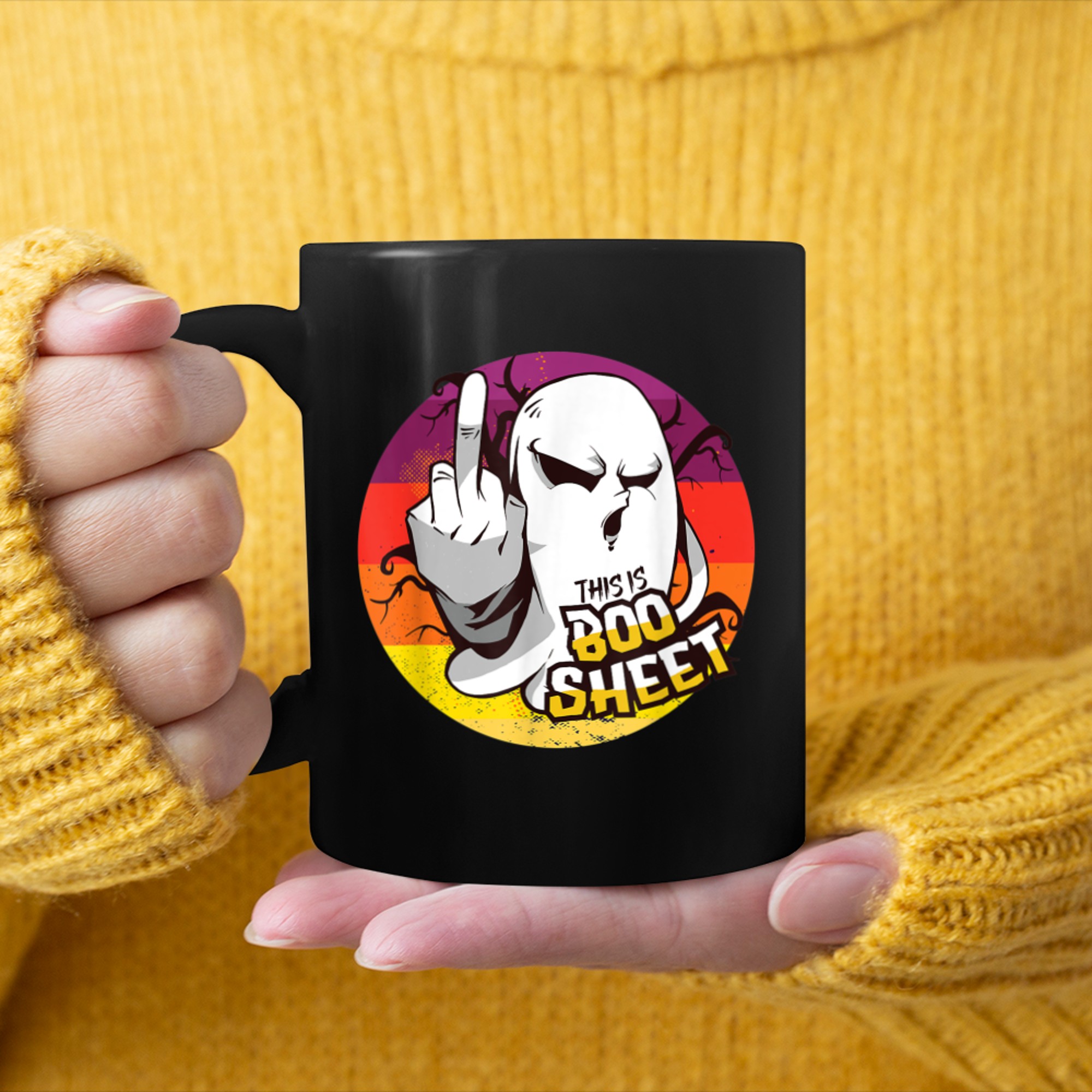 This is Boo Sheet Halloween Ghost Retro Costume Men Women Fun mug black