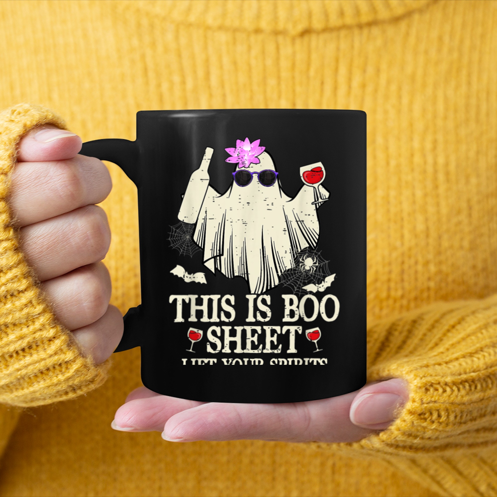 This is Boo Sheet Life Your Spirit Funny Ghost Halloween mug black