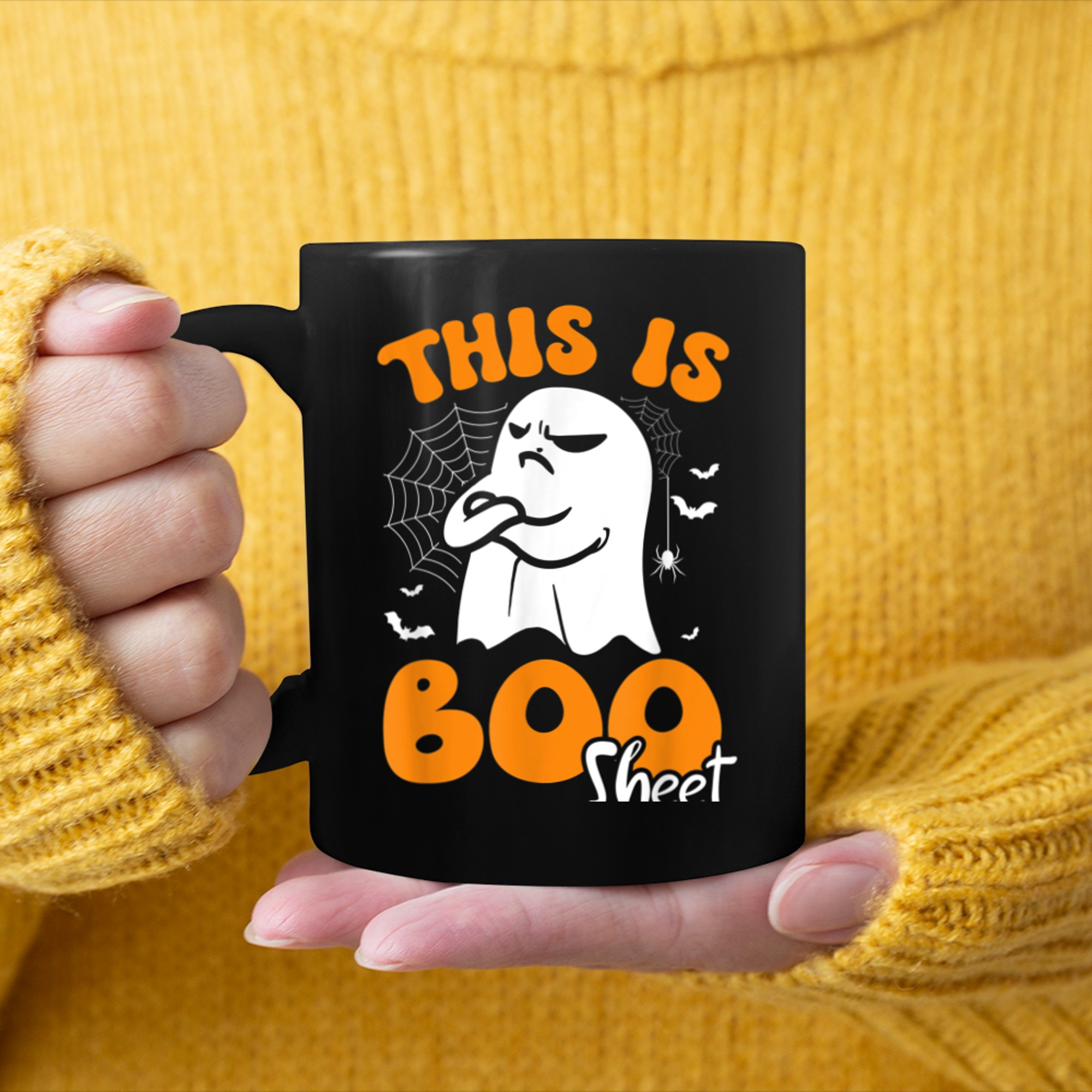 This Is Boo Sheet Retro Halloween Costume Men Women Kids mug black