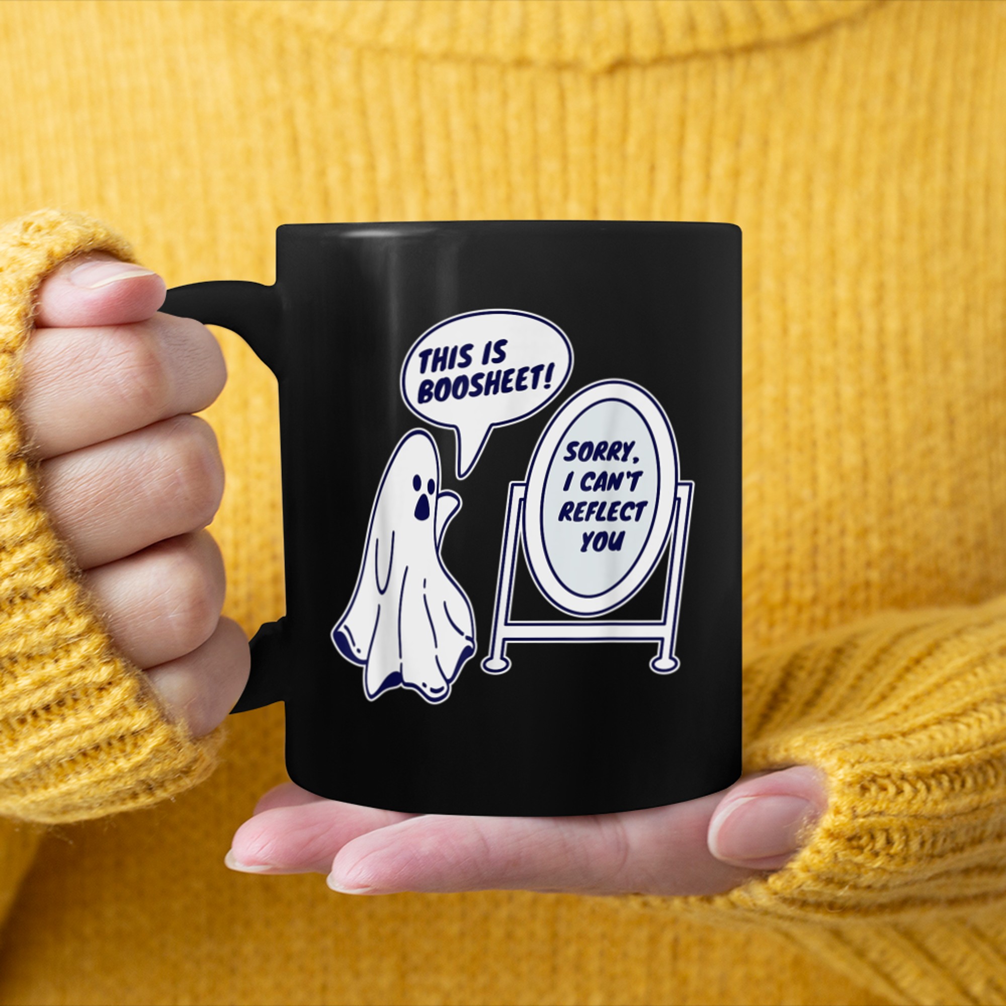 This Is Boosheet Boo Sheet Grumpy Ghost Funny Halloween Pun (1) mug black