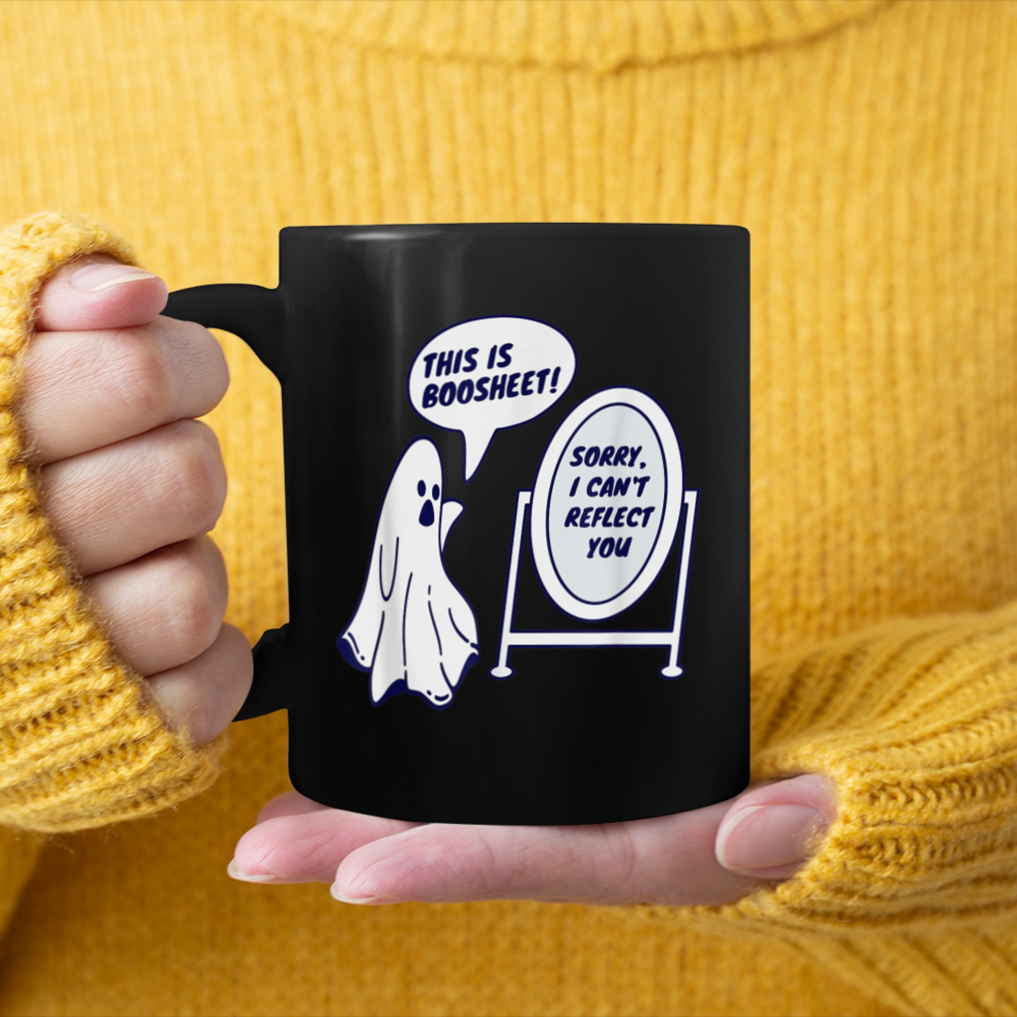 This Is Boosheet Boo Sheet Grumpy Ghost Funny Halloween Pun mug black