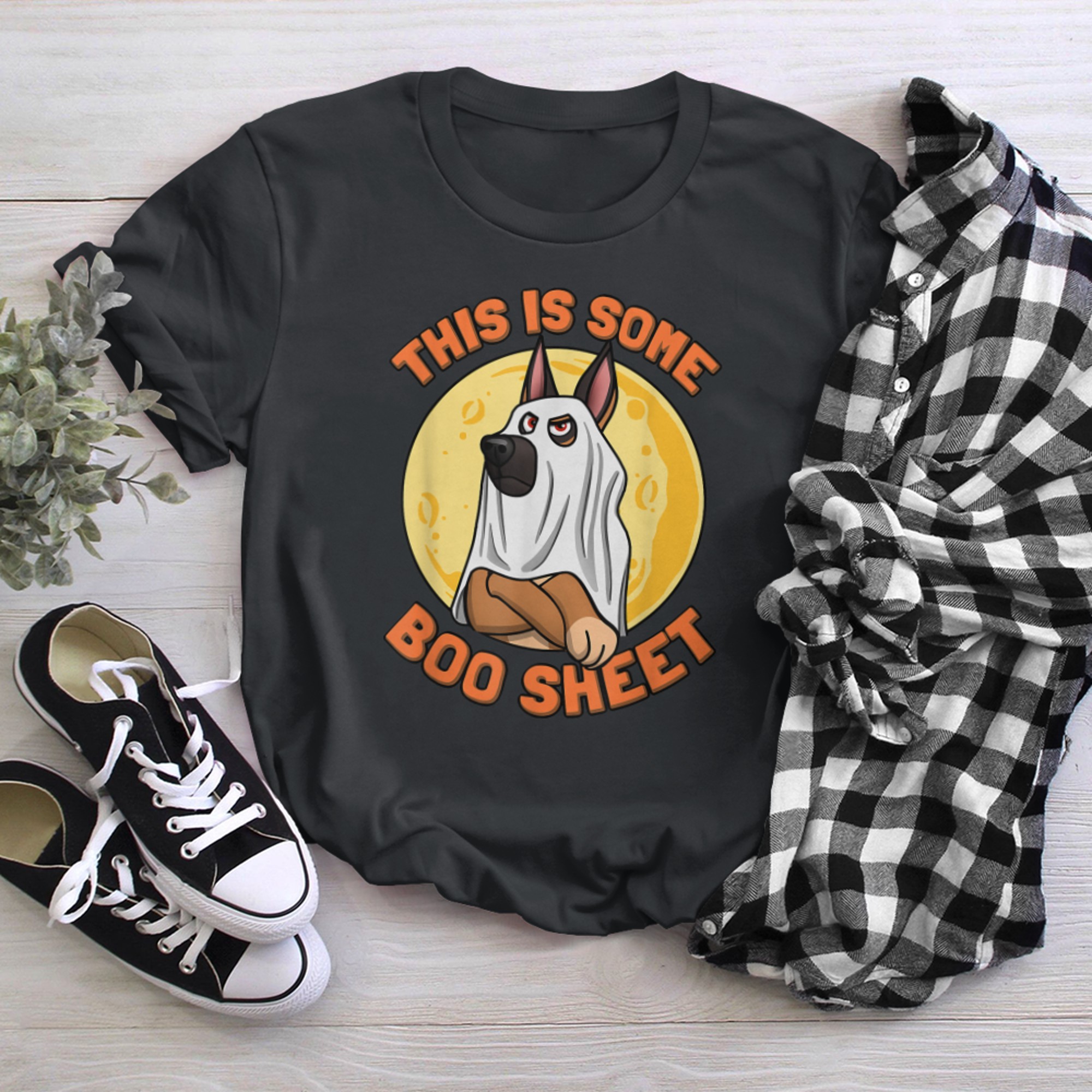 This is some Boo Sheet German Shepherd Halloween moon t-shirt black