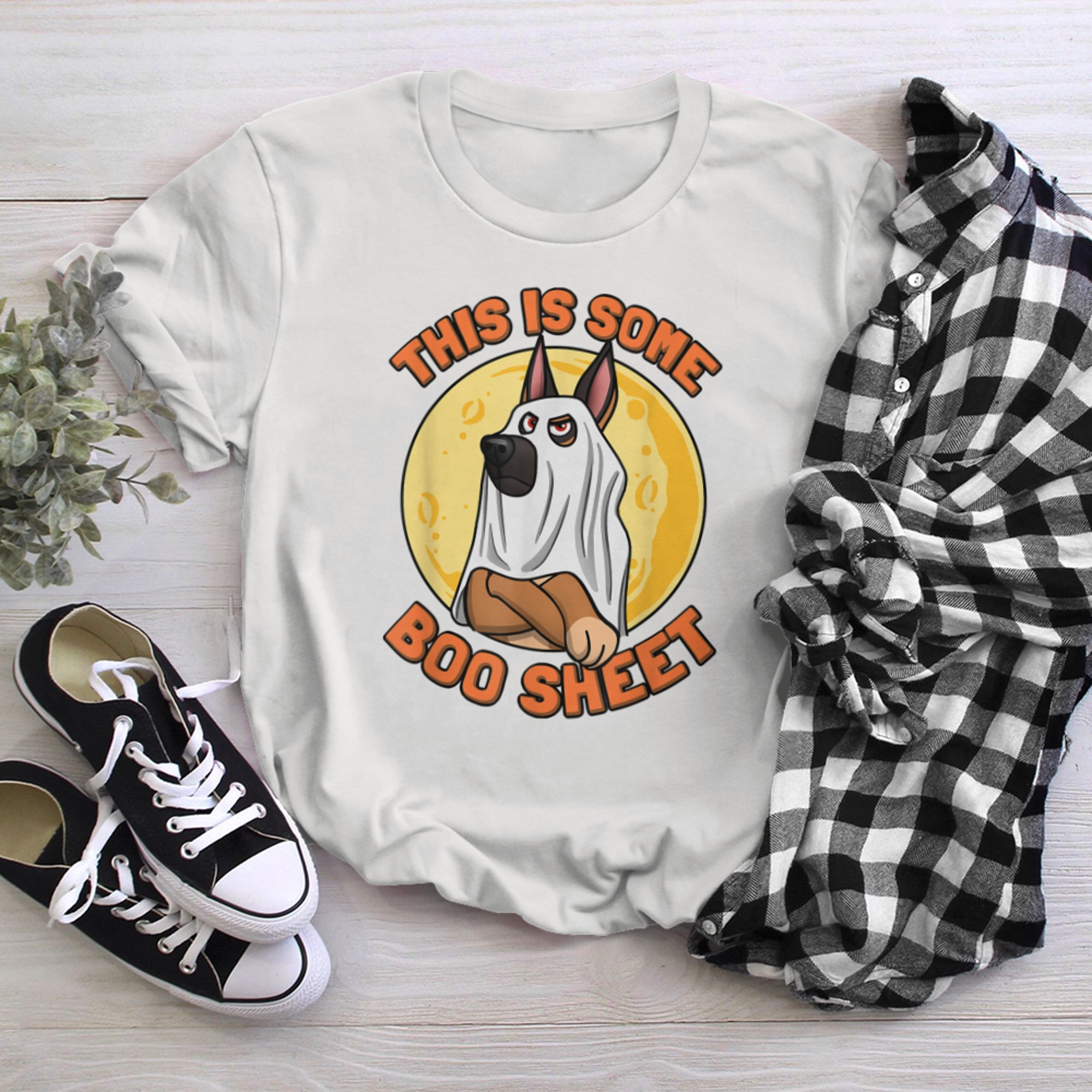 This is some Boo Sheet German Shepherd Halloween moon t-shirt White