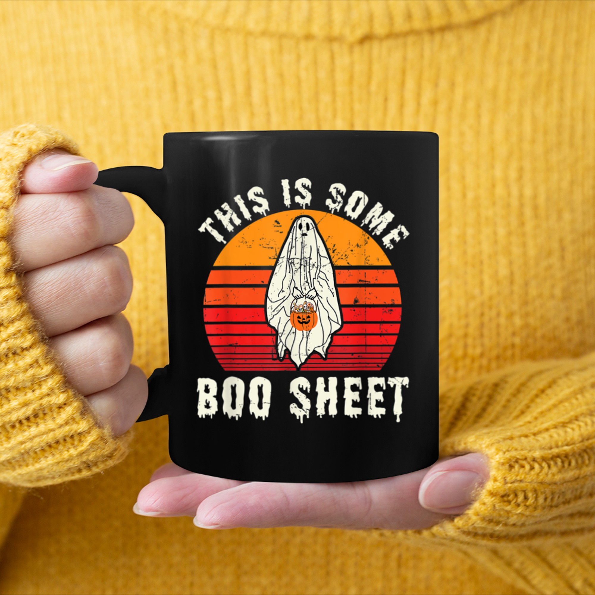 This Is Some Boo Sheet Halloween Costume Lazy Ghost mug black