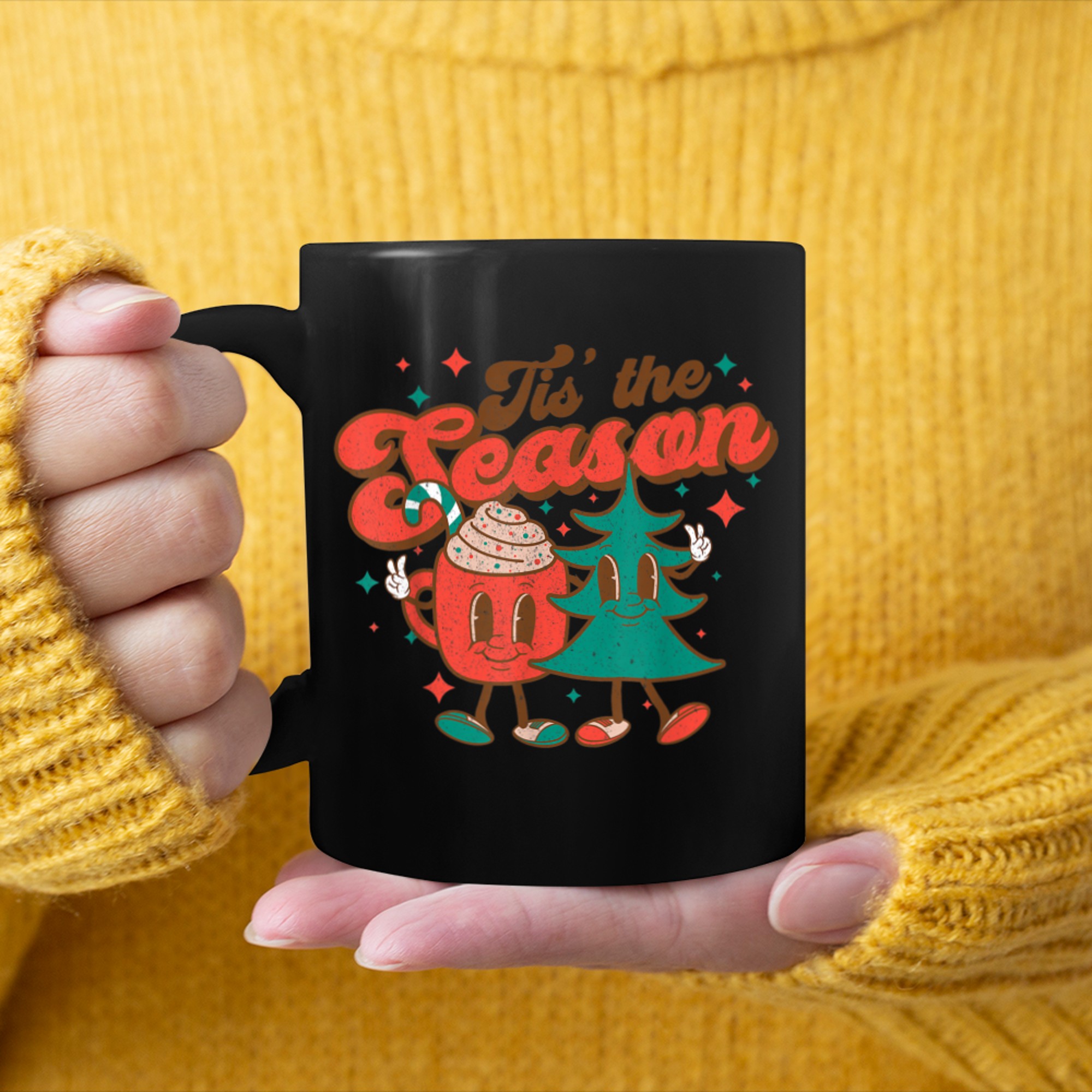 Tis The Season Christmas Tree And Hot Cocoa Merry Christmas (1) mug black