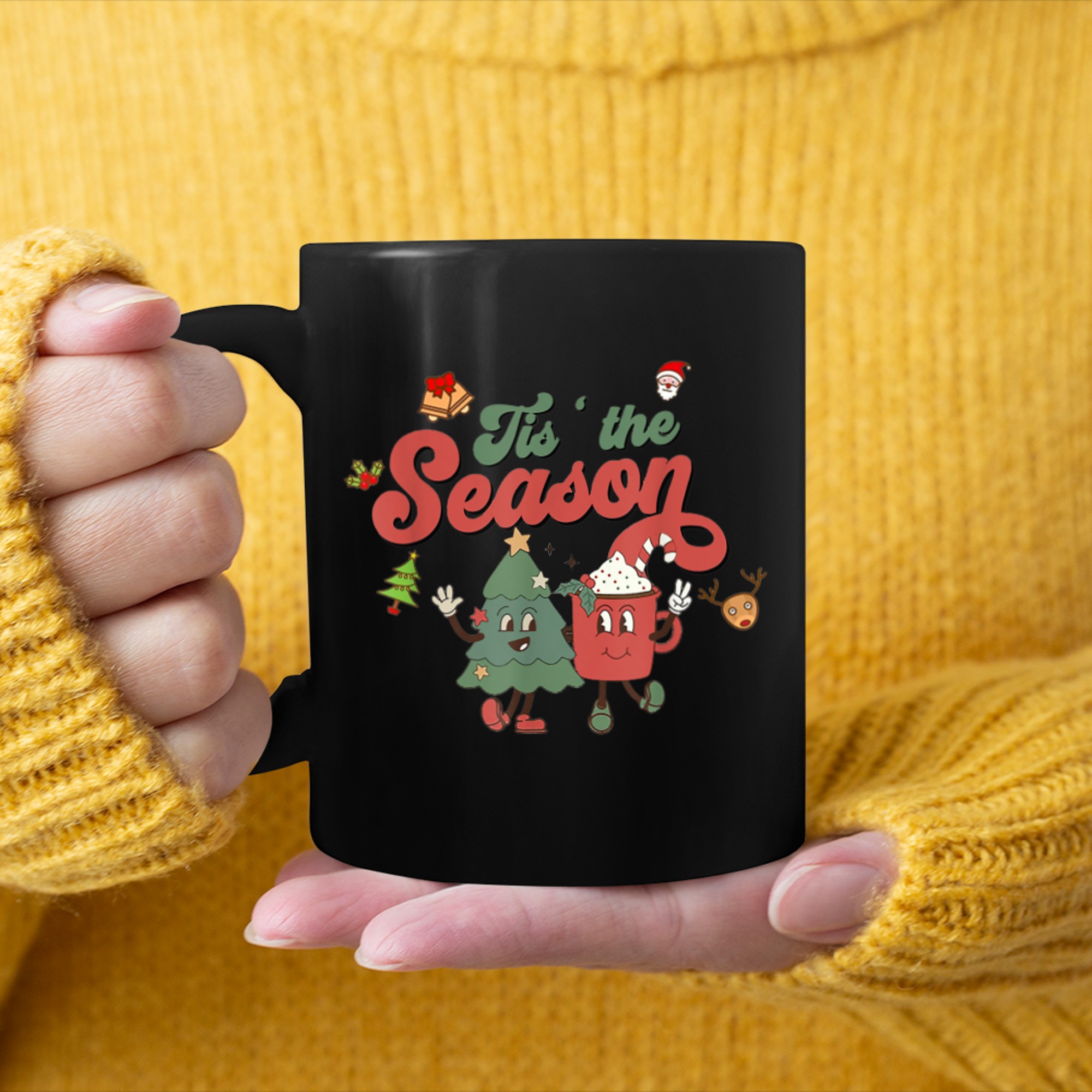 Tis The Season Christmas Tree And Hot Cocoa Merry Christmas (2) mug black