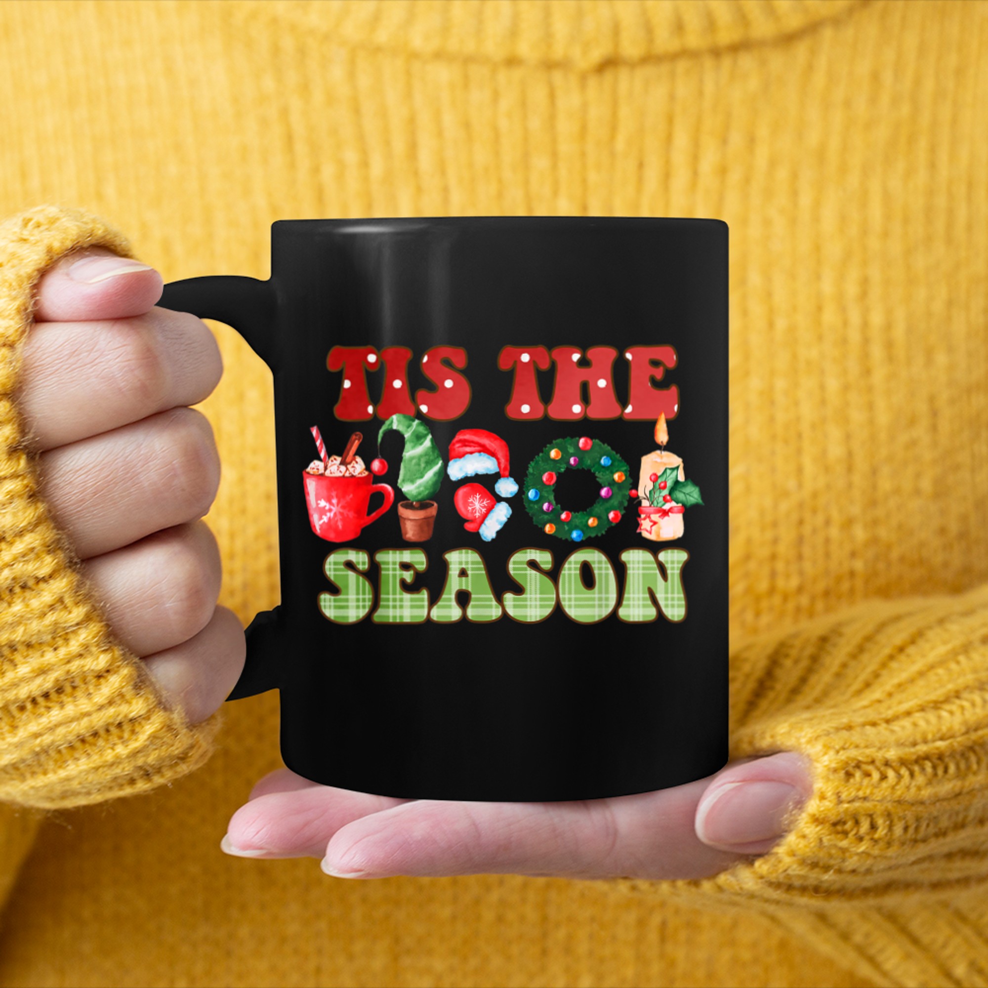 Tis The Season Christmas Tree And Hot Cocoa Merry Christmas mug black