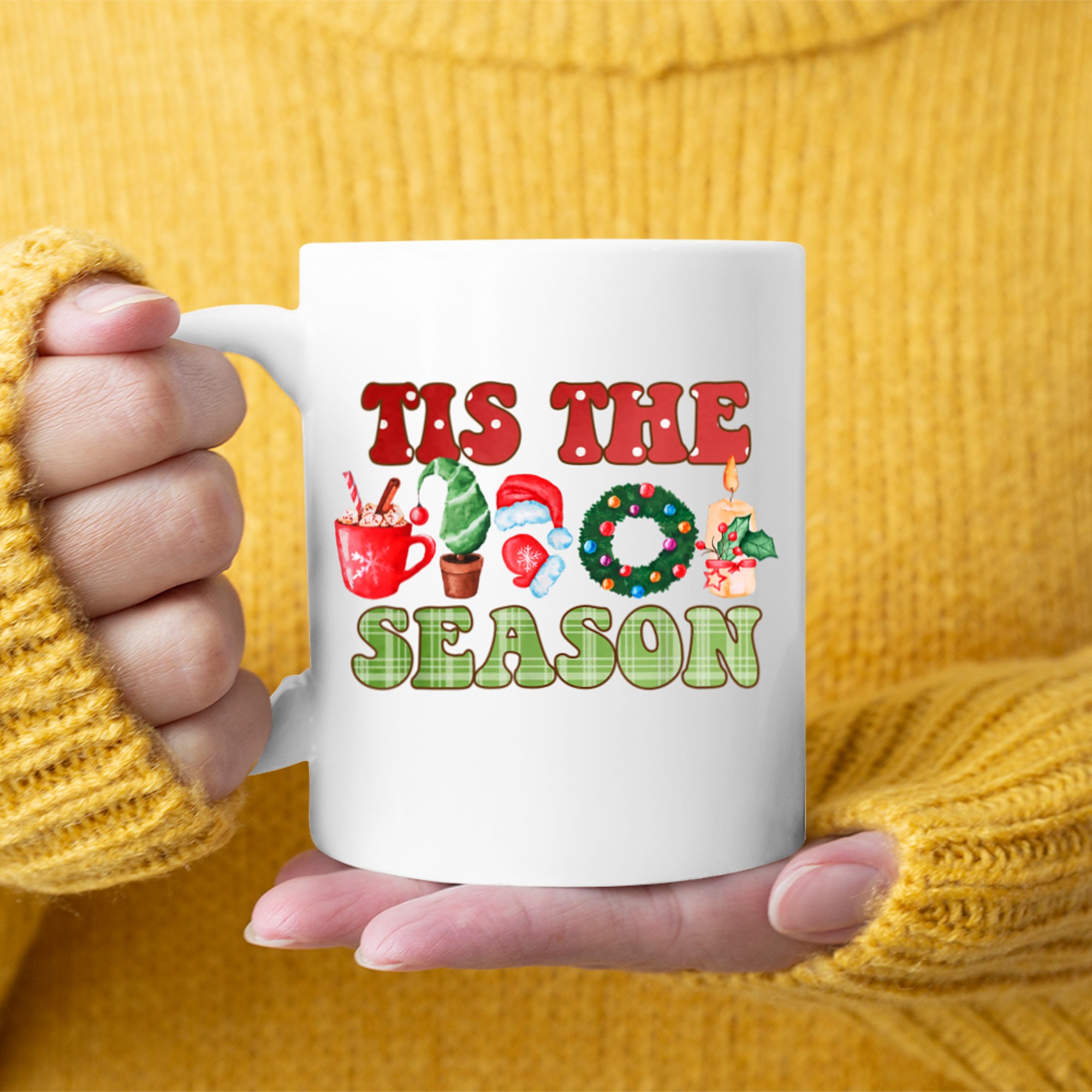 Tis The Season Christmas Tree And Hot Cocoa Merry Christmas mug white