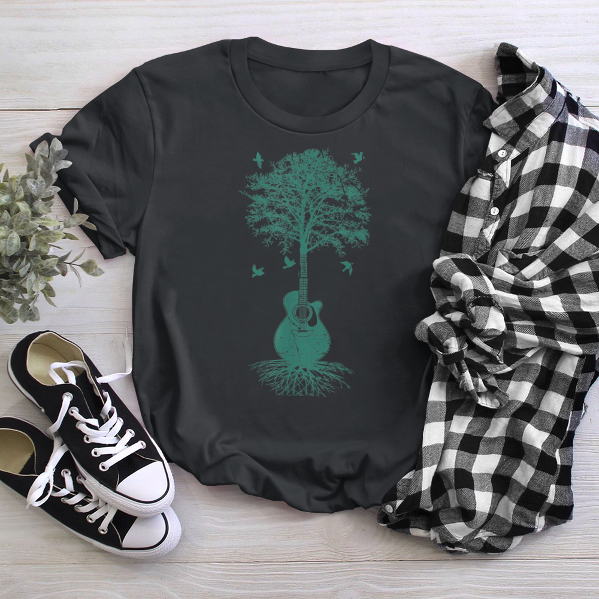 Acoustic Guitar Shirt, Guitarists Tree of Life t-shirt black