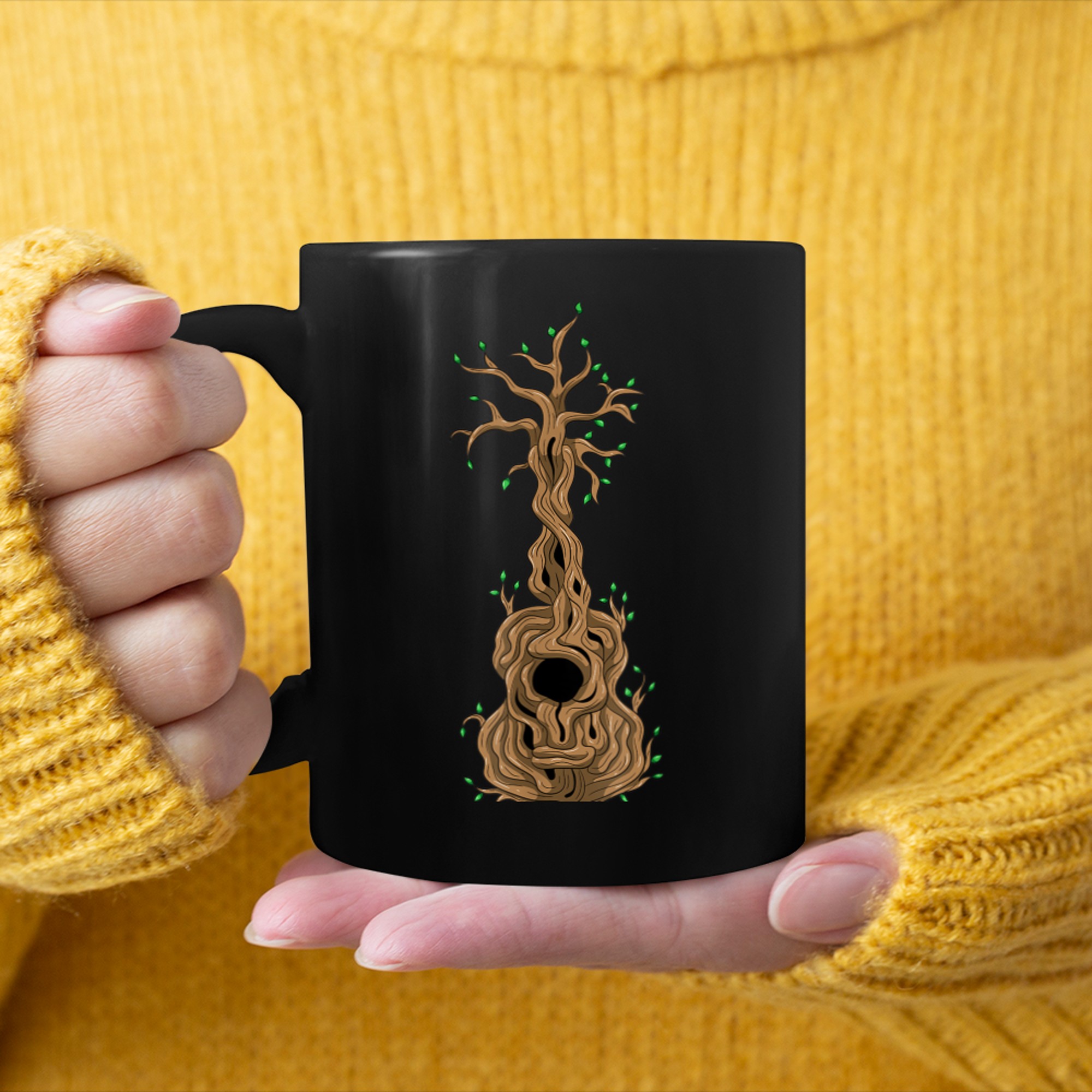 Acoustic Guitar Tree Of Life Bass Guitarist Roots Men Women mug black