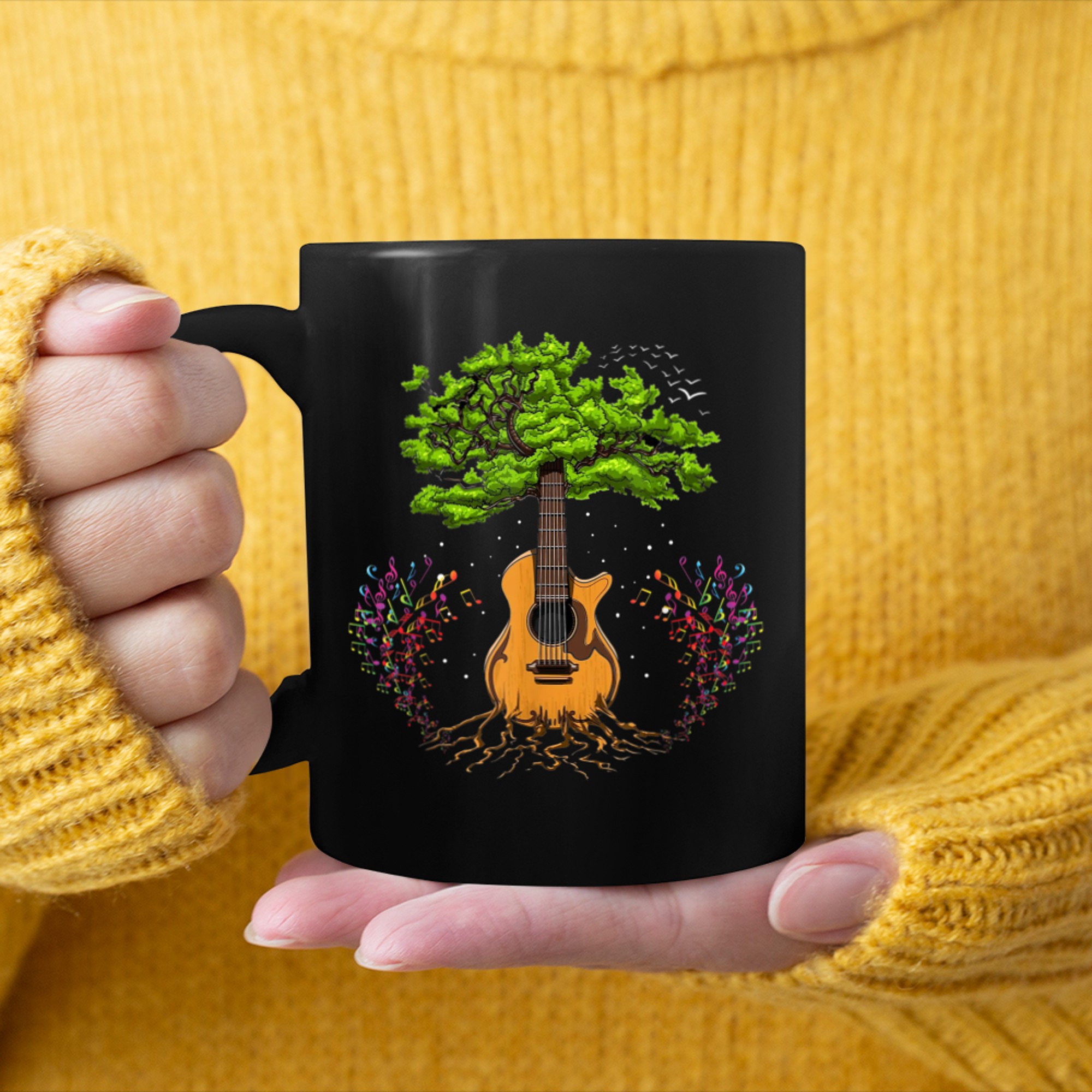 Acoustic Guitar Tree of Life Guitar Player Nature Guitarist (2) mug black