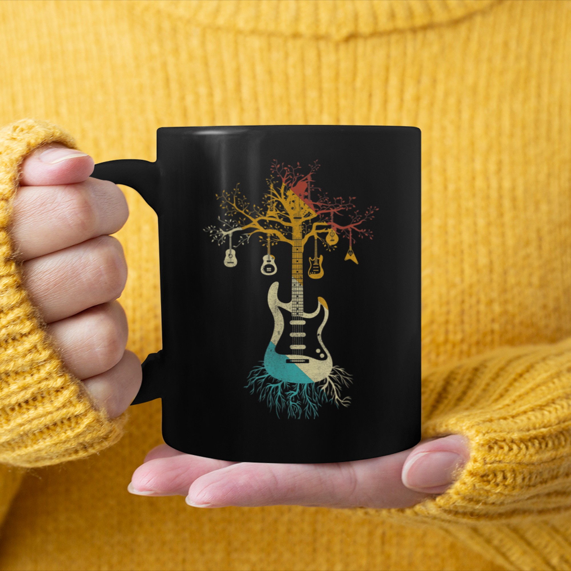 Acoustic Guitar Tree of Life Guitar Player Nature Guitarist mug black