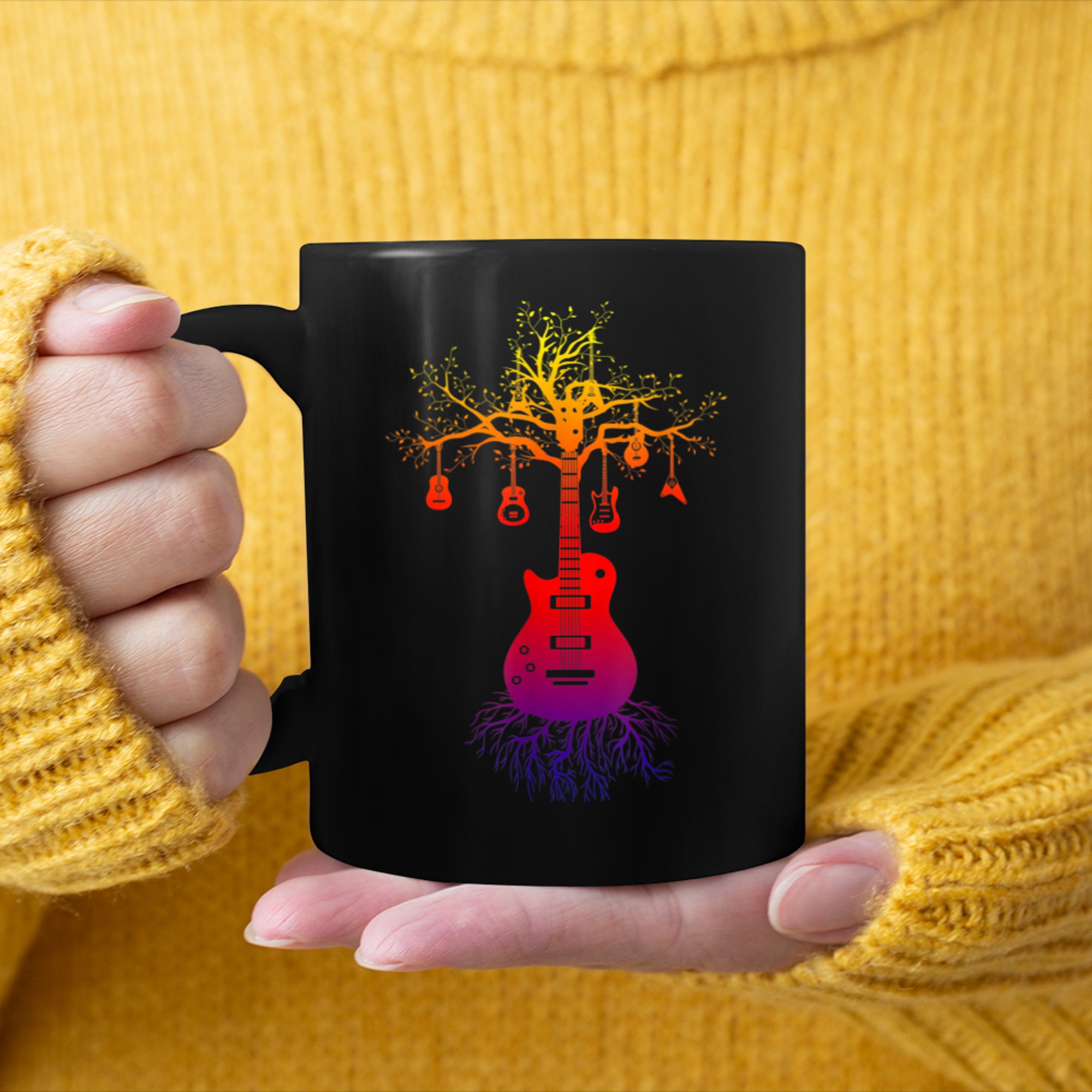 Acoustic Guitar Tree of Life Nature Guitarist mug black